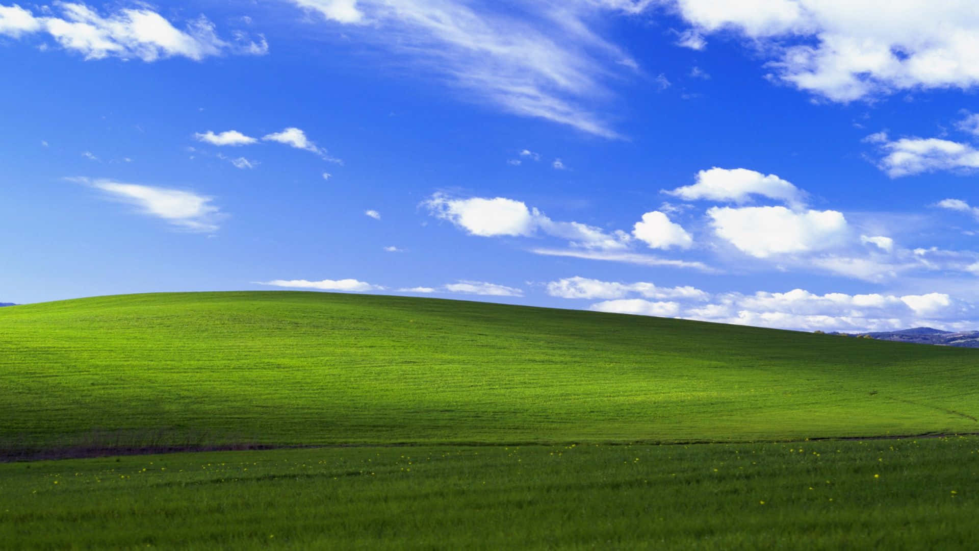 green hill landscape, rolling green field, bright blue sky, Full HD Desktop Wallpaper