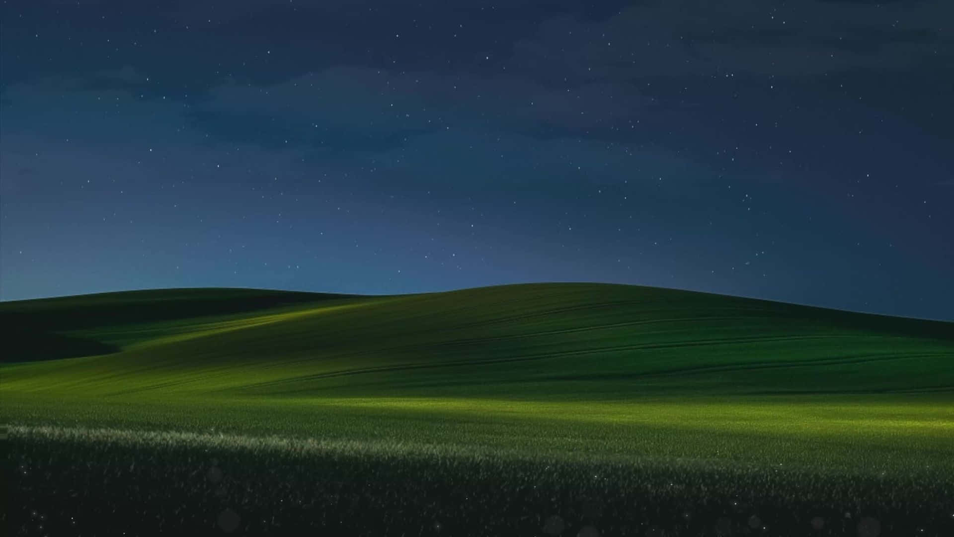 Bliss, night, rolling green hills, Full HD Desktop Wallpaper