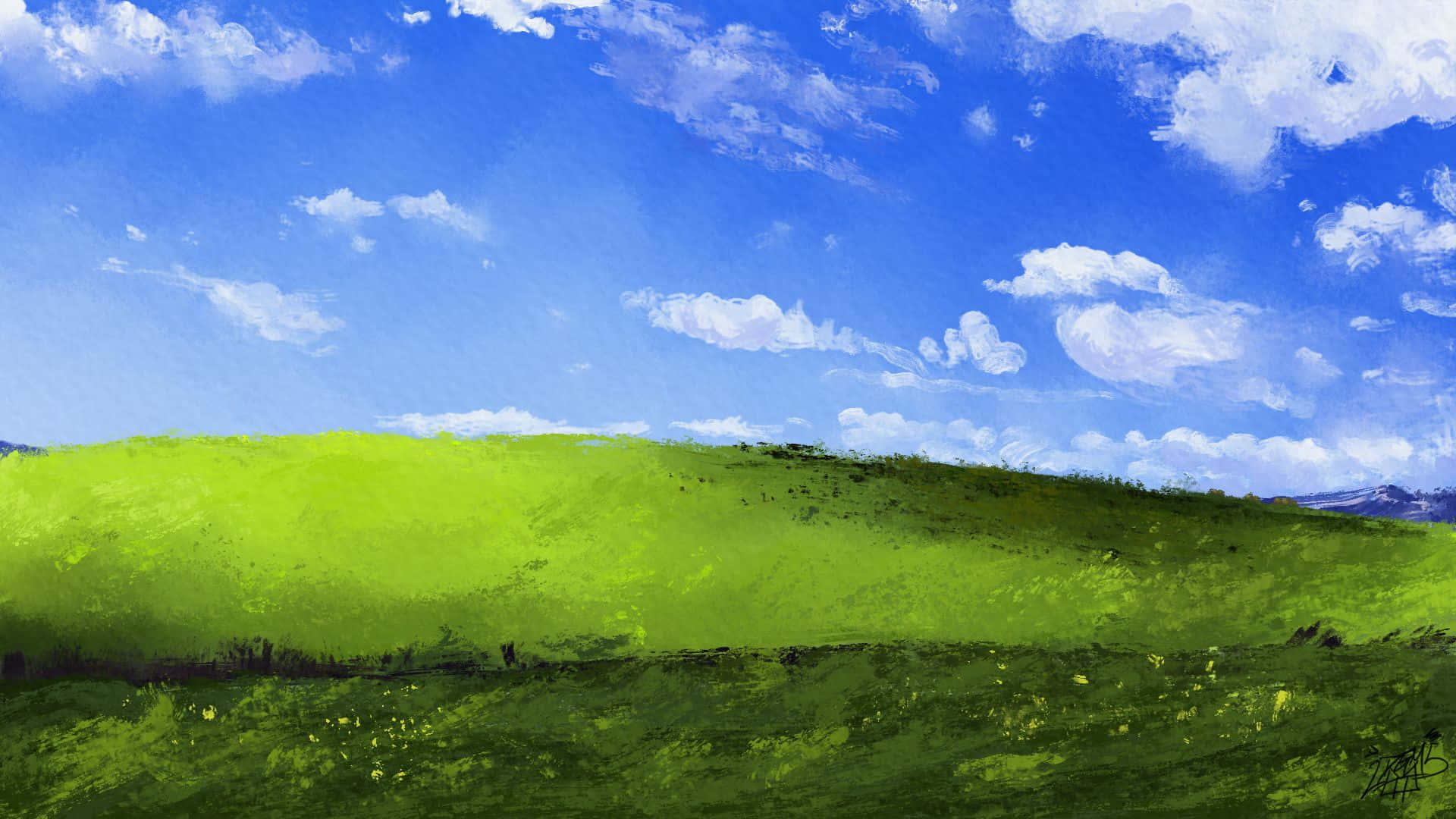 blissful green hills, vibrant green hill, bright blue sky, Full HD Desktop Wallpaper