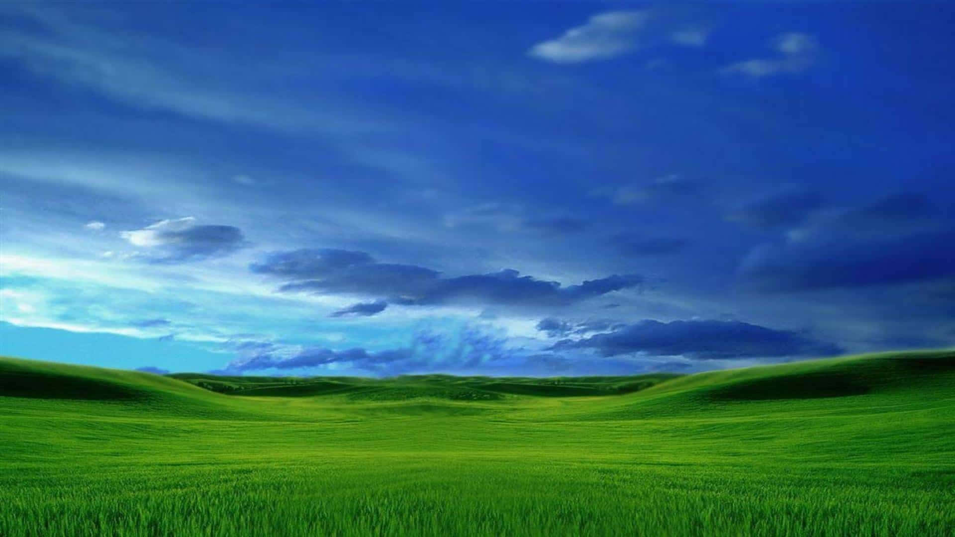 blissful green landscape, rolling green hills, dramatic sky, Full HD Desktop Wallpaper