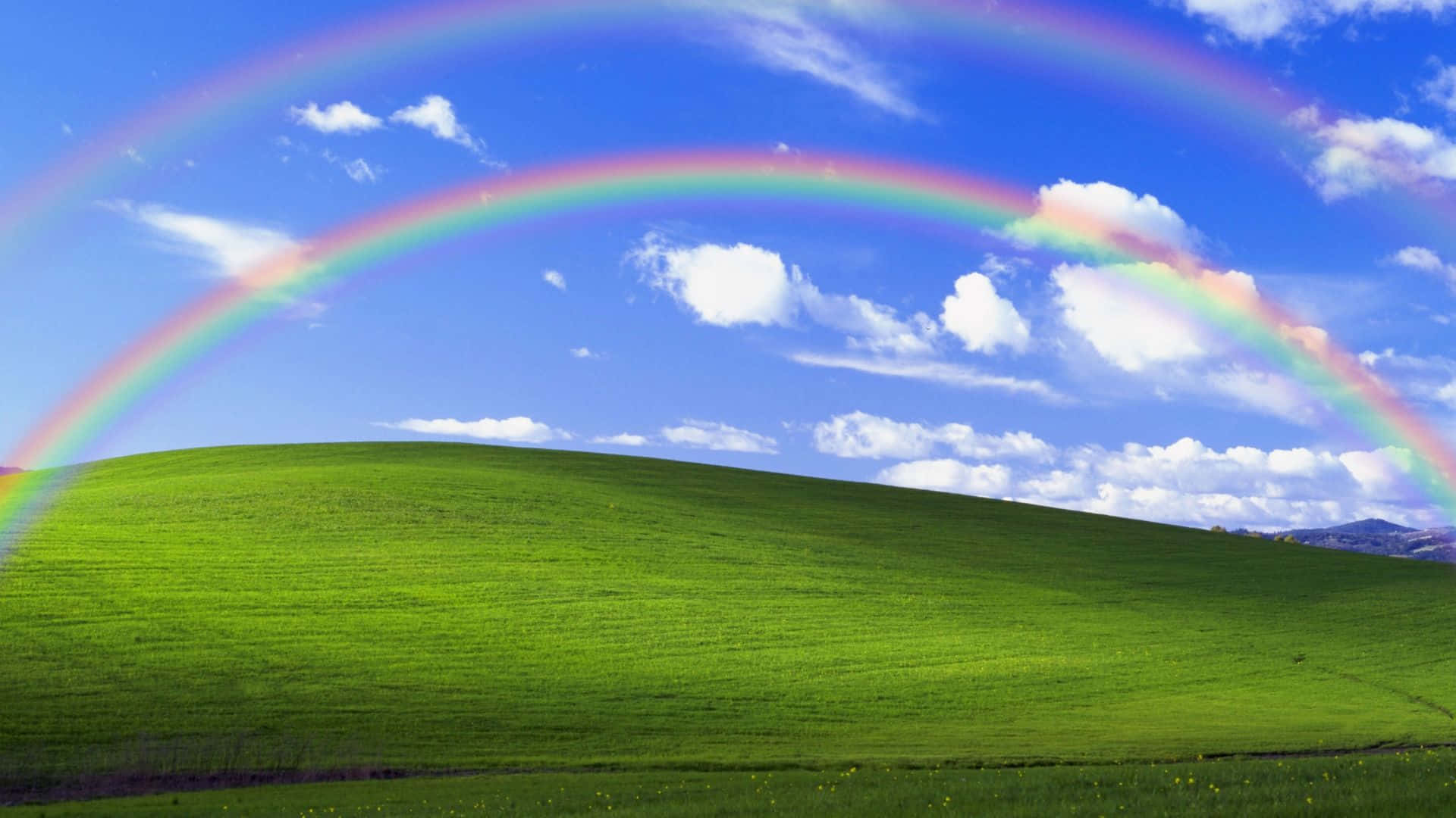 Blissful Green Hill Rainbow, double rainbow, lush green hill, Full HD Desktop Wallpaper