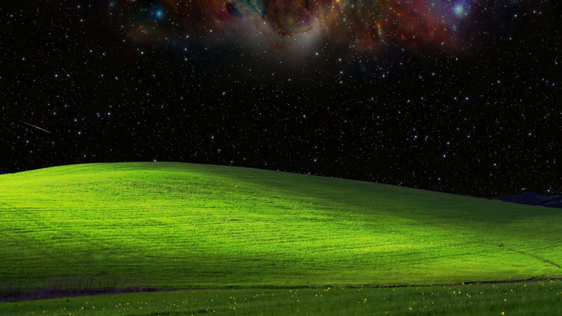 Blissful Green Hill Under Stars, luminous green hill, starry sky, Full HD Desktop Wallpaper