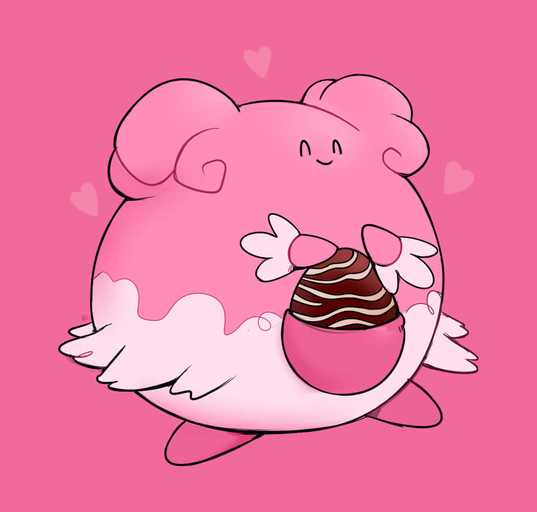 Blissey, chocolate-striped egg, pink cartoon creature, SD Desktop Wallpaper