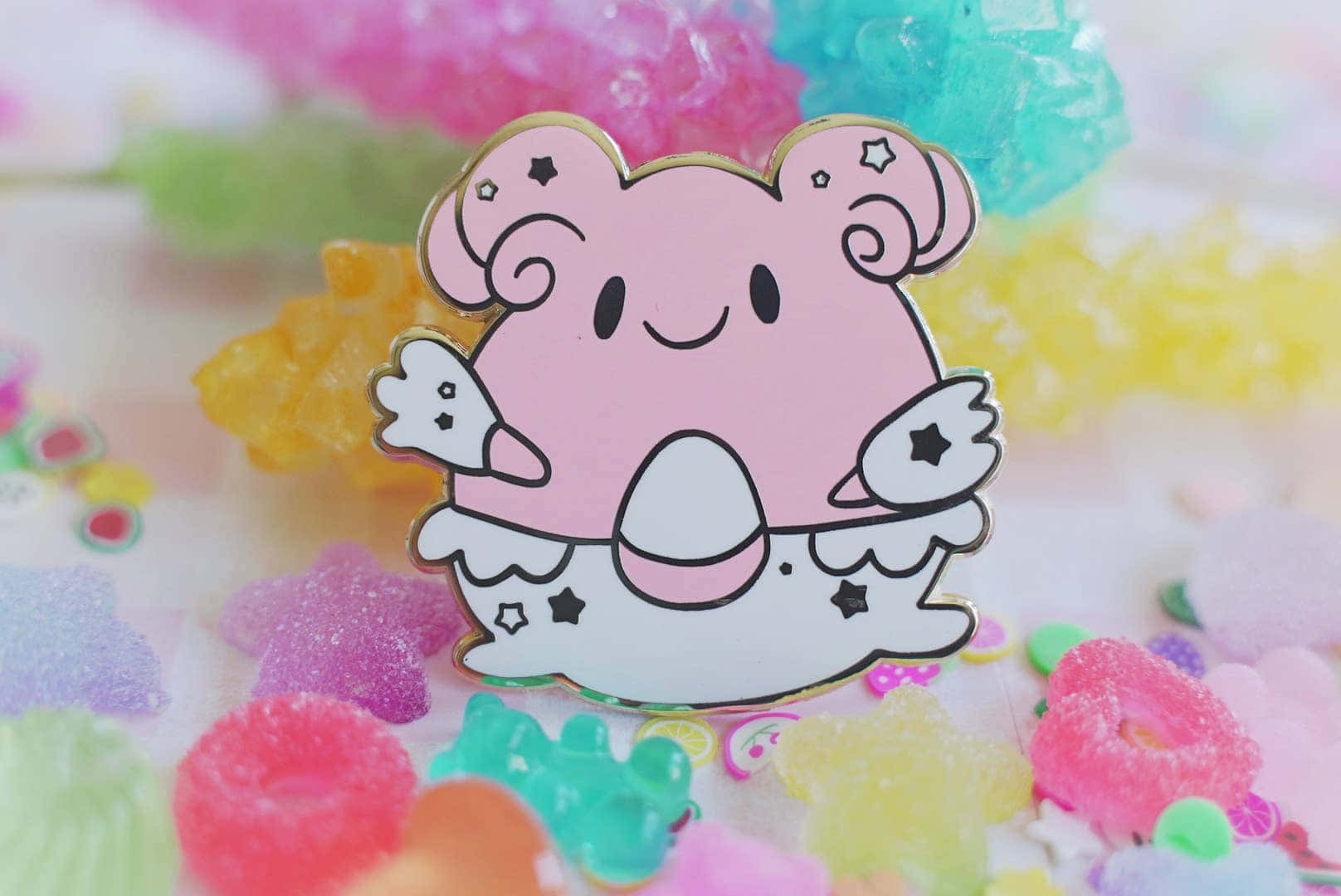 Pink Blissey, cartoon bear, star details, HD Desktop Wallpaper