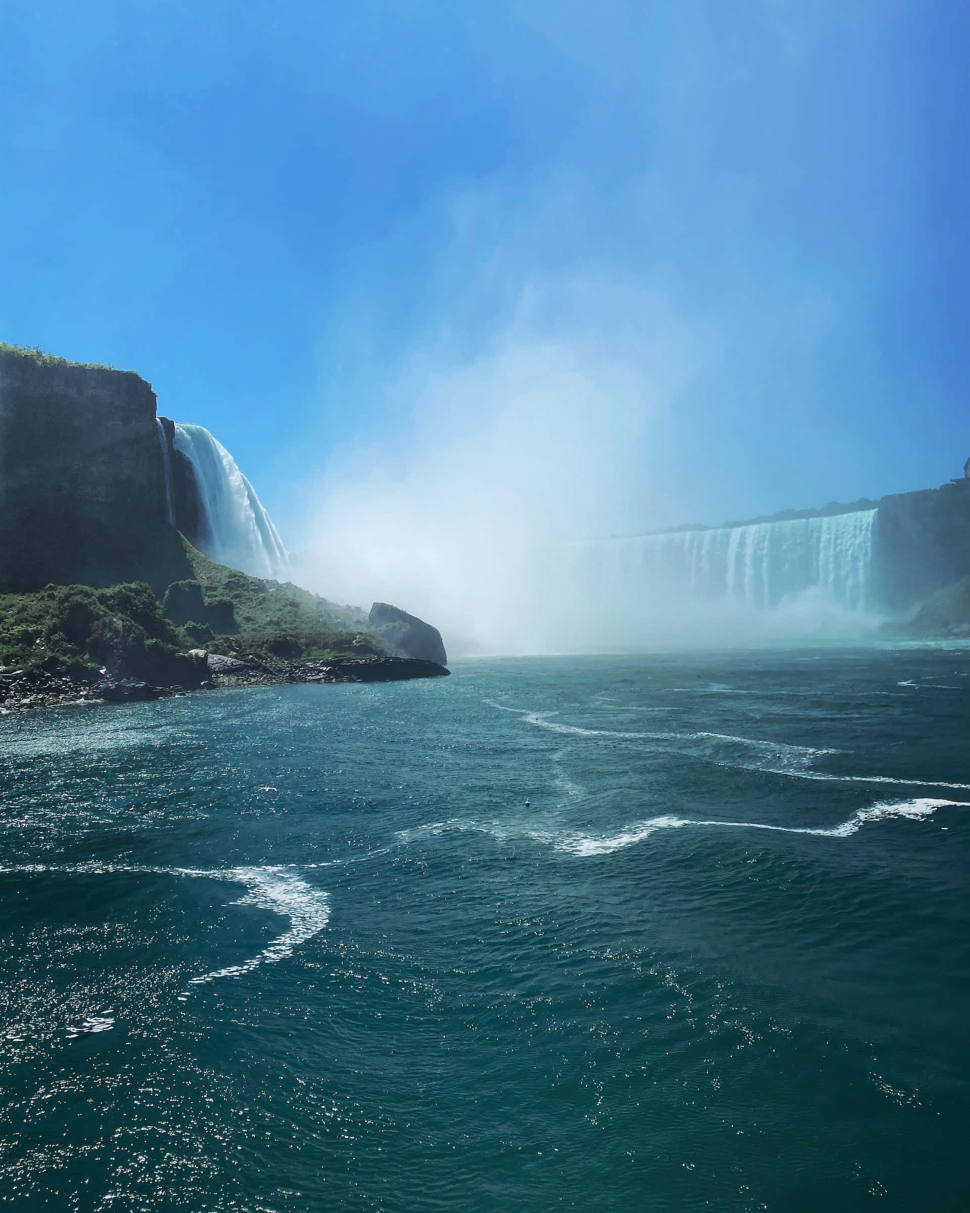 Serene Blissful Landscape Wallpaper, wide waterfall, turbulent river, Full HD Phone Wallpaper