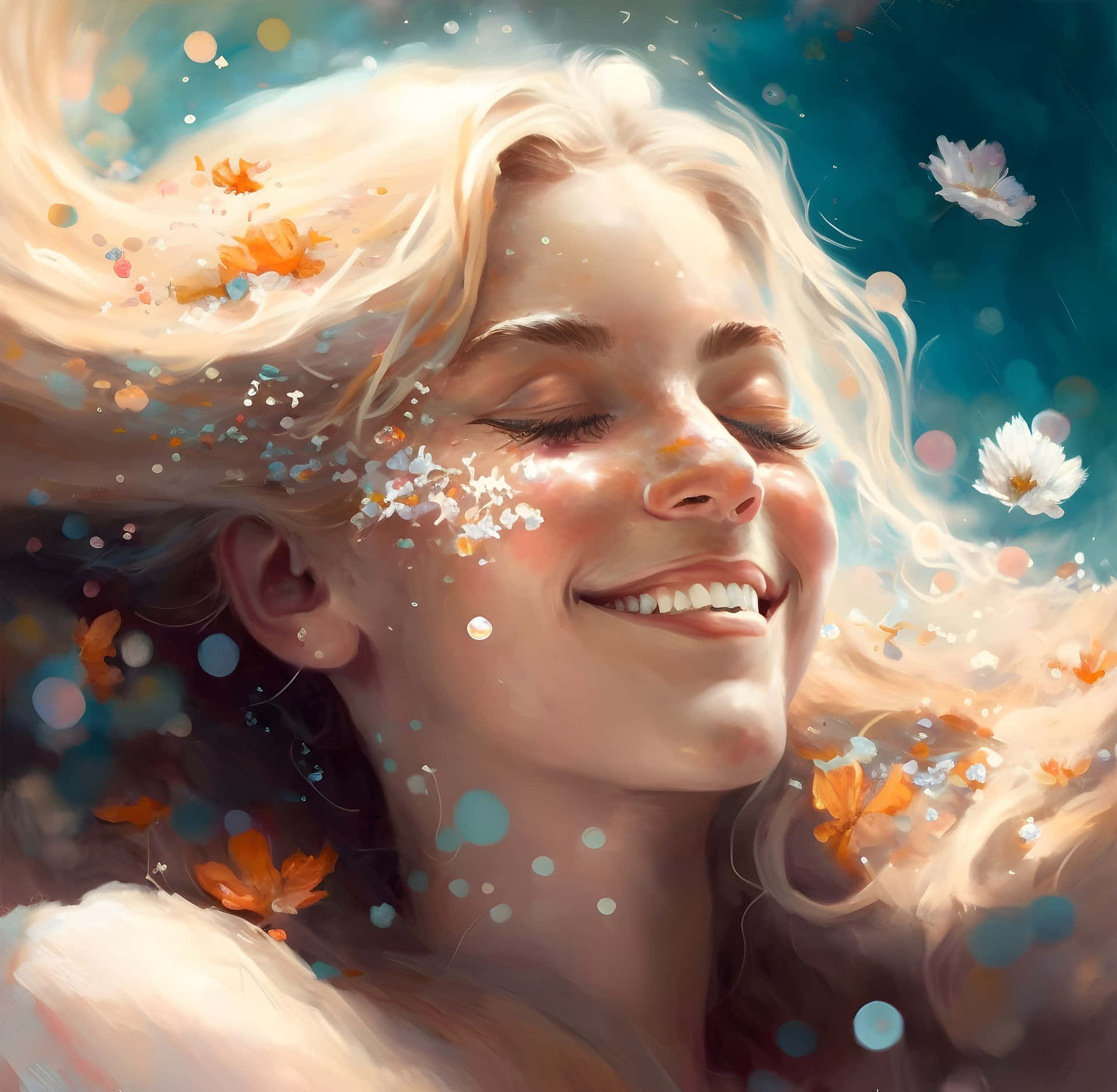 Blissful, autumn leaves, daisies, Full HD Desktop Wallpaper
