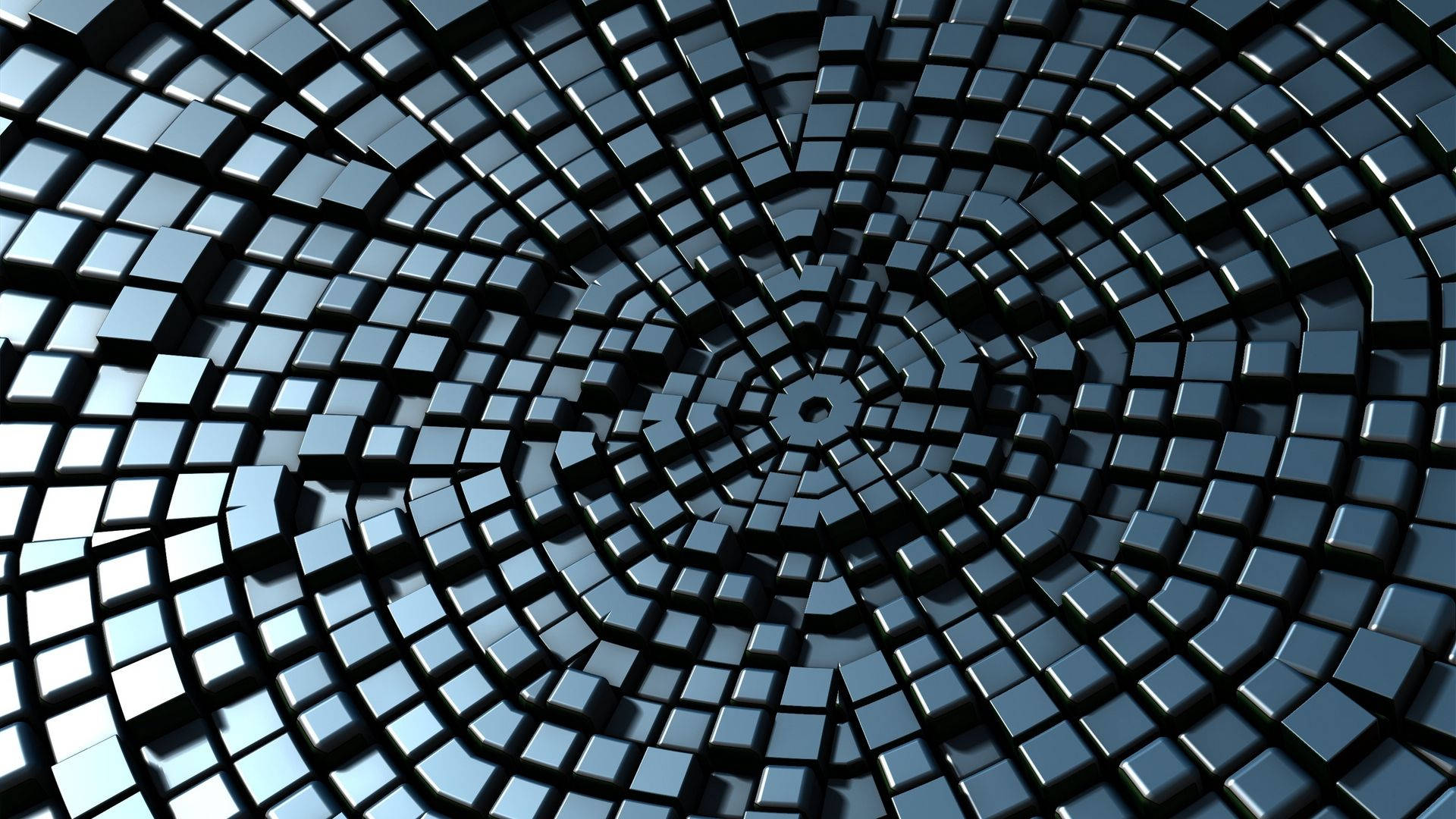 3D Blockchain Boxes, glossy blue cubes, vanishing point, Full HD Desktop Wallpaper
