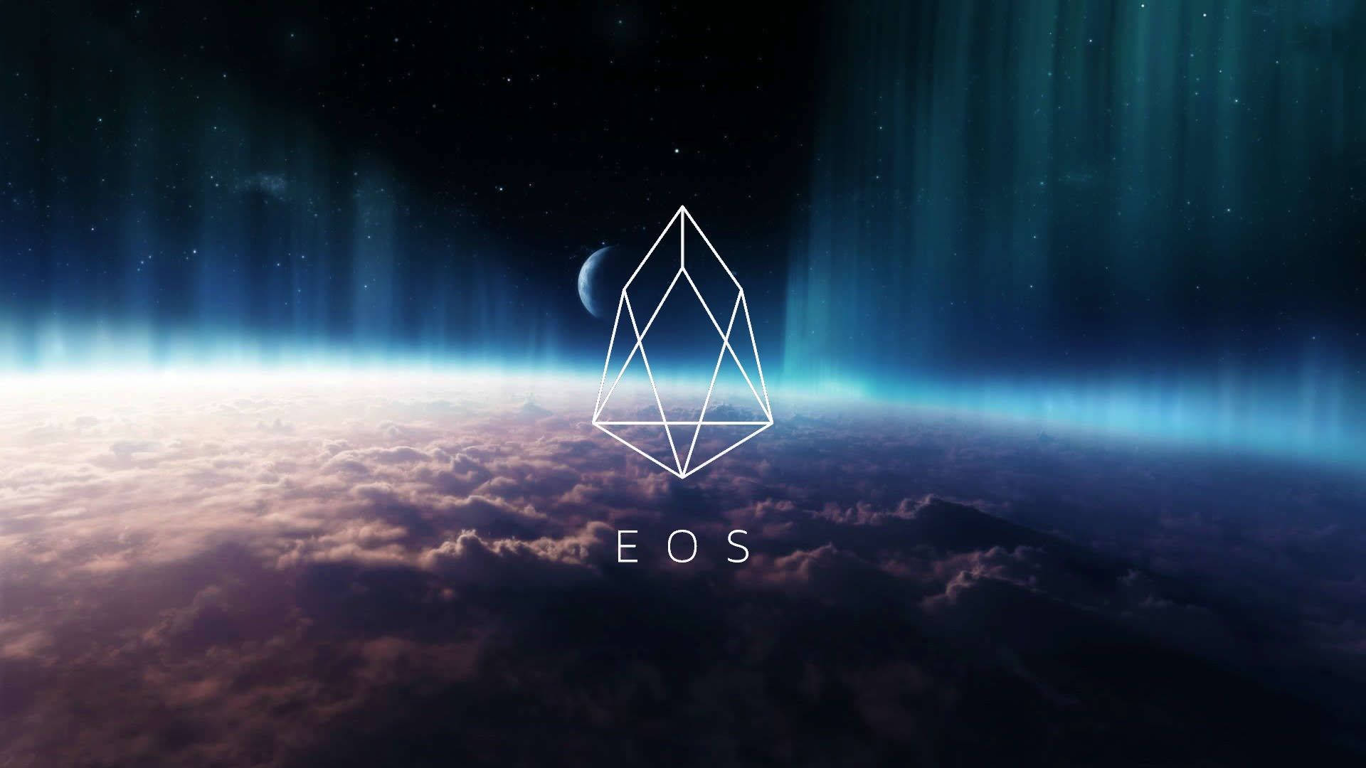 Blockchain, glowing geometric logo, swirling clouds, Full HD Desktop Wallpaper