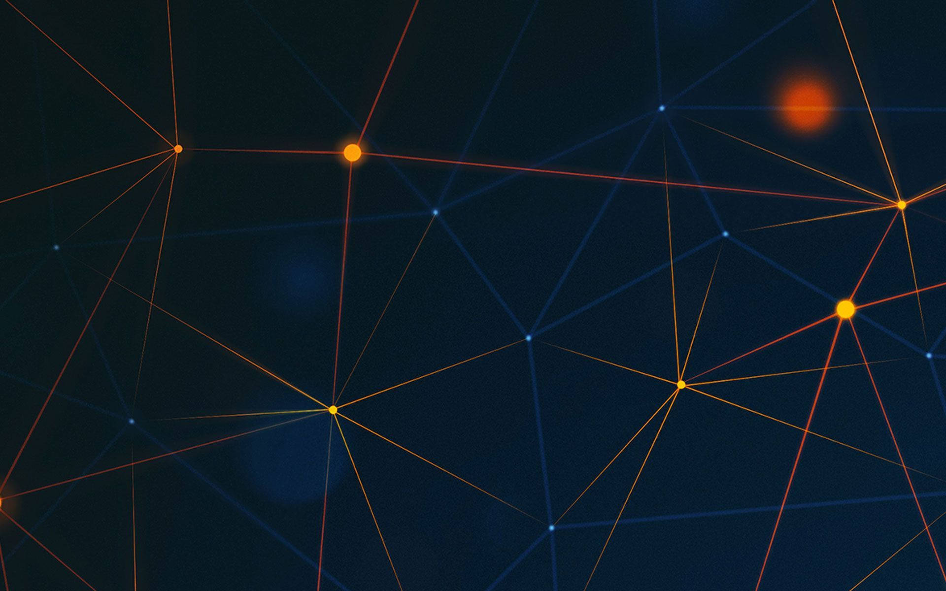 Blockchain, orange and blue nodes, glowing network, Full HD Desktop Wallpaper