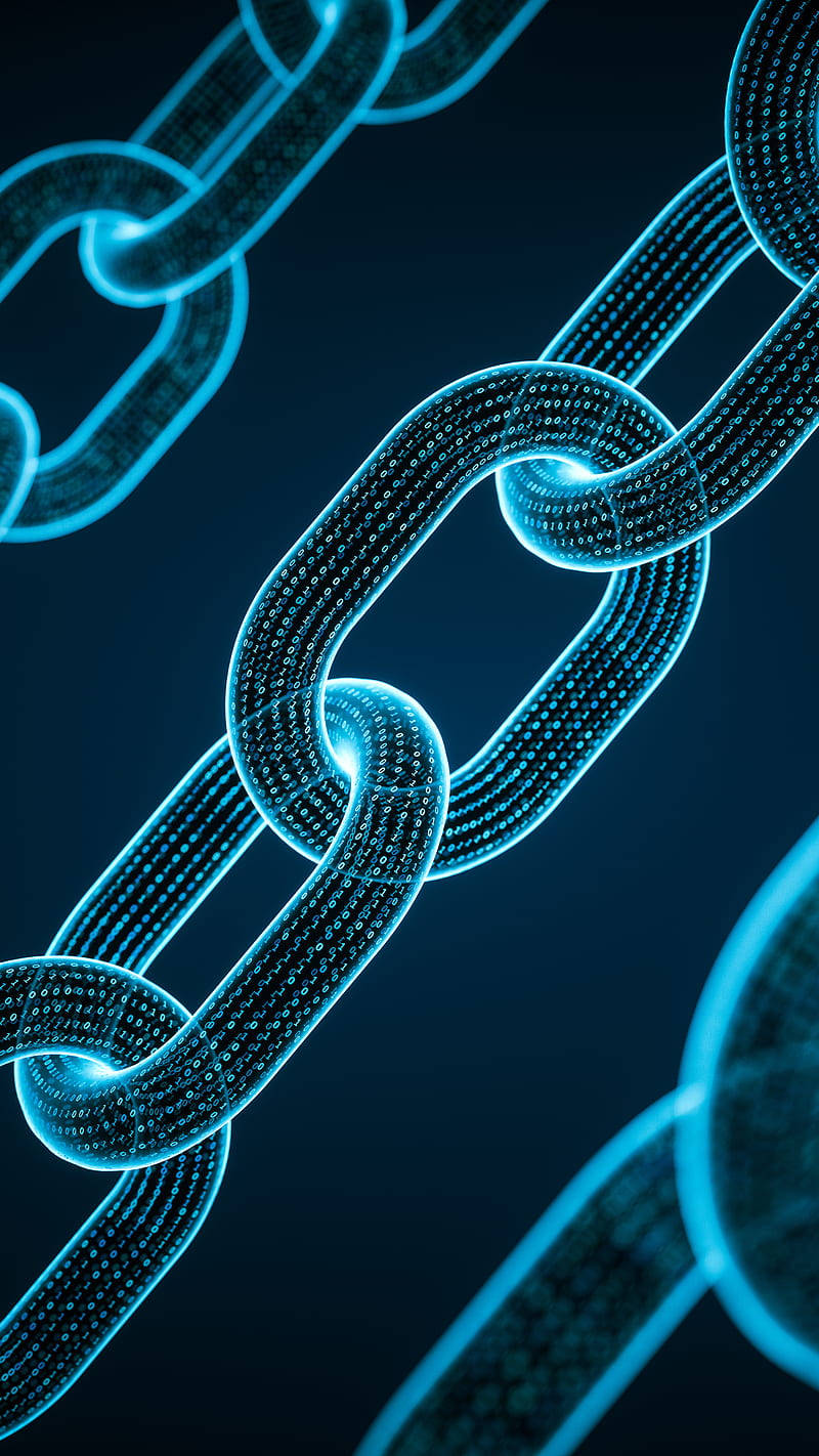 blue blockchain database, glowing blue digital chain links, pixelated texture, HD Phone Wallpaper