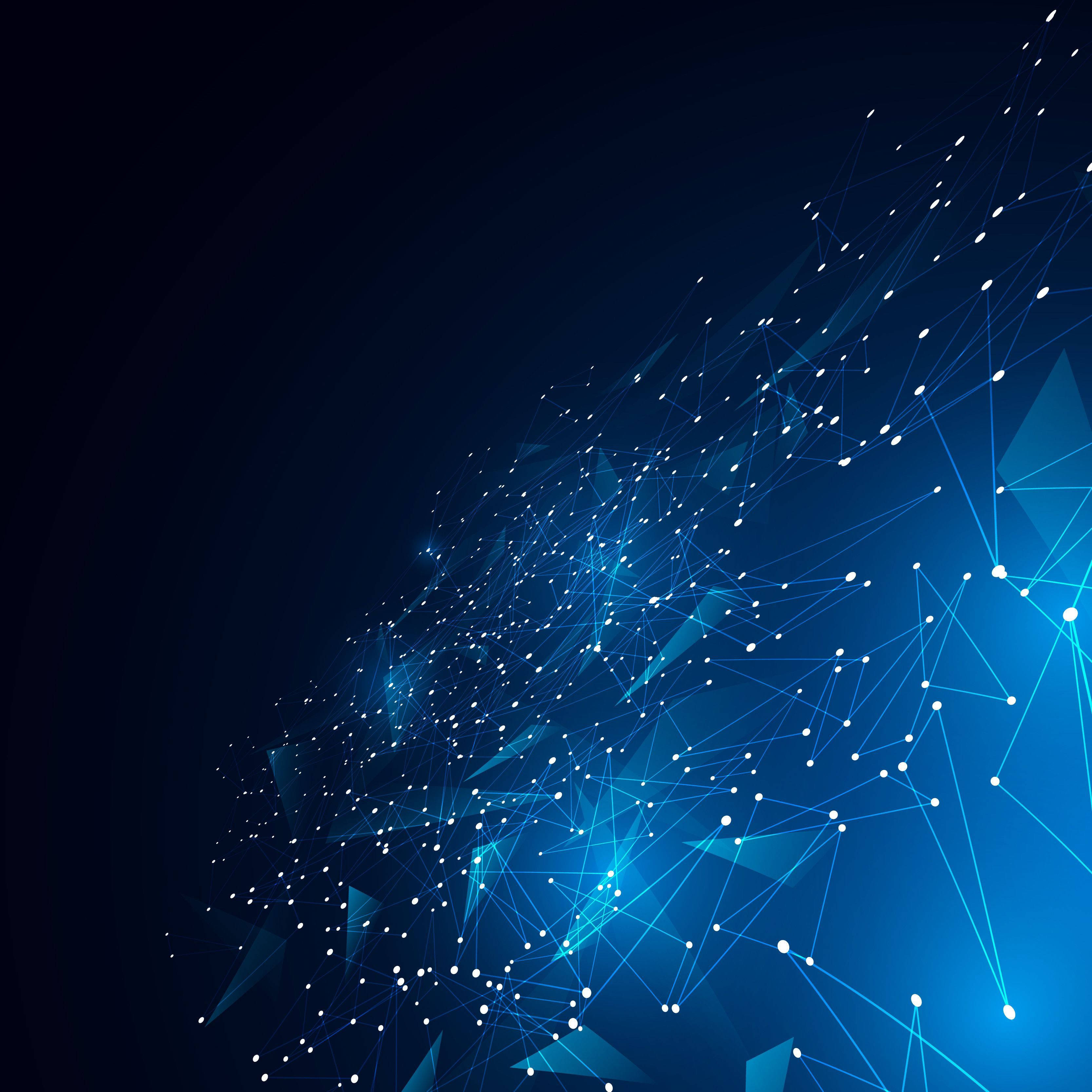 Blockchain, blue, glowing dots, 2K Desktop Wallpaper