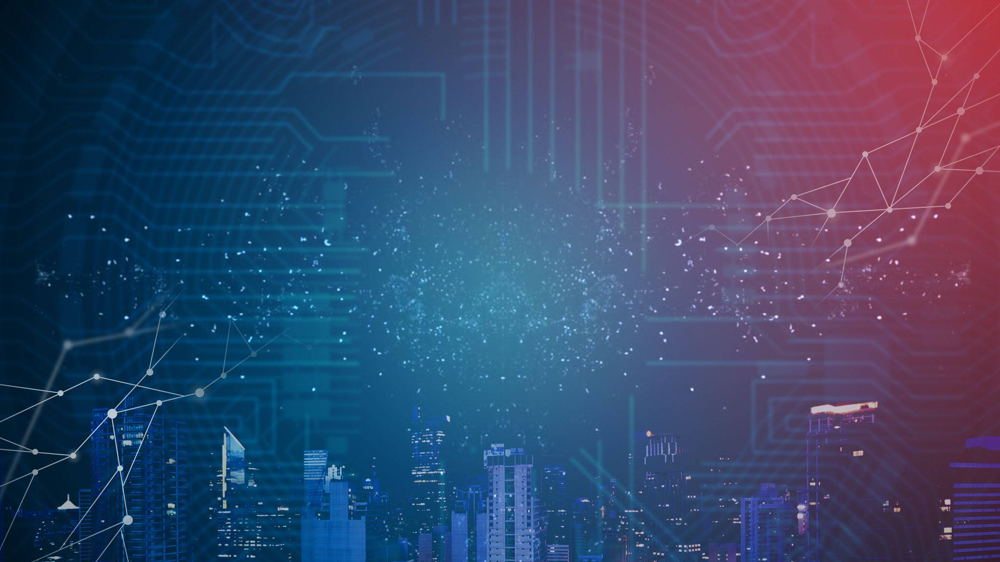 Blockchain, futuristic city skyline, night, Full HD Desktop Wallpaper