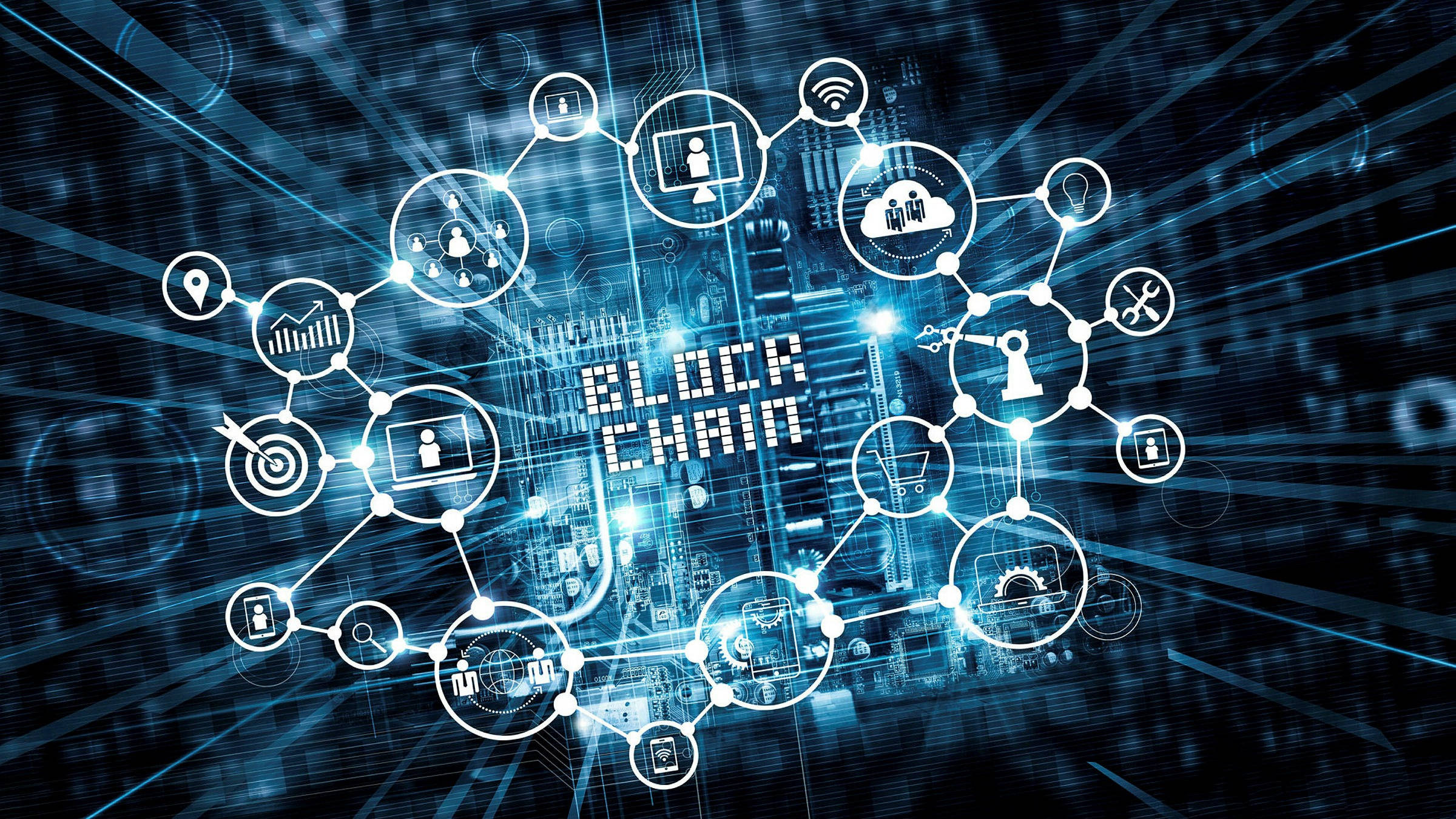glowing blue, digital network, interconnected icons, Full HD Desktop Wallpaper