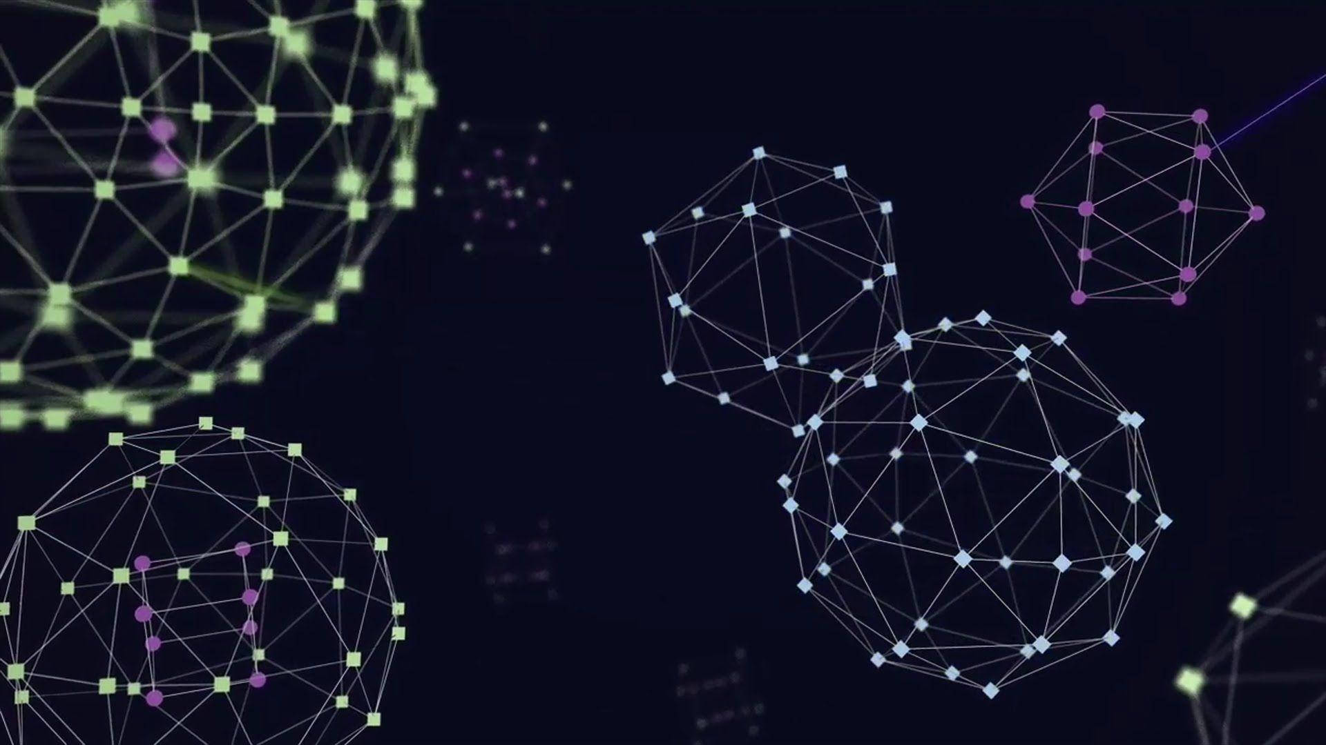 Blockchain, spherical chains, neon green, Full HD Desktop Wallpaper