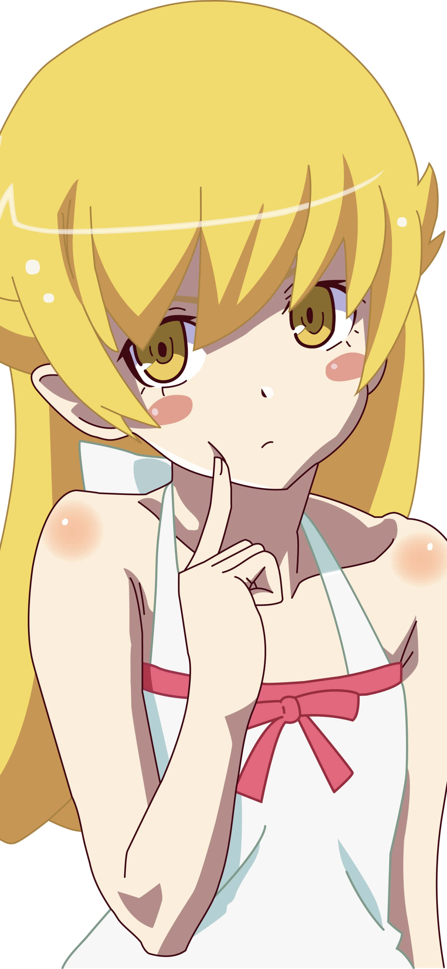 blonde anime character, golden eyes, thinking pose, 2K Phone Wallpaper
