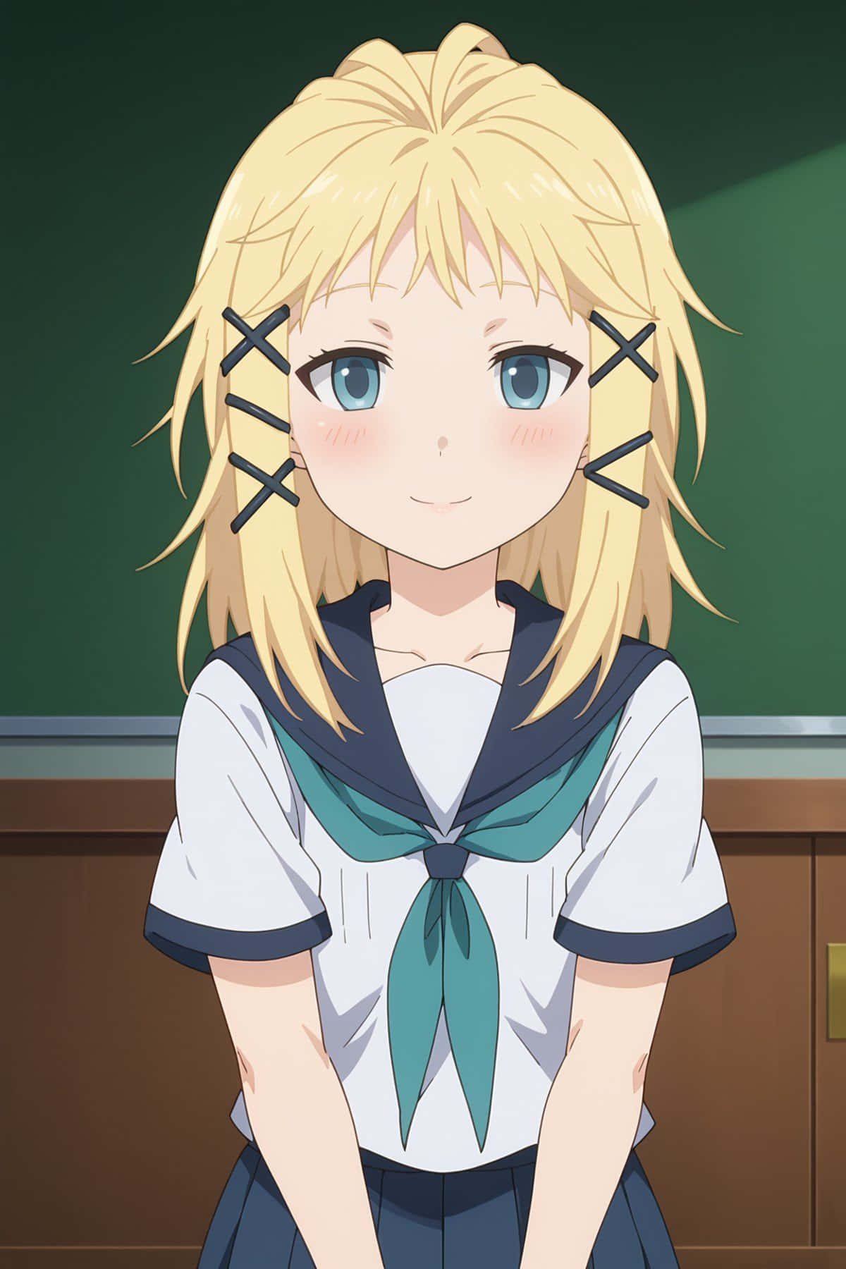 blonde anime girl, sailor uniform, classroom, HD Phone Wallpaper