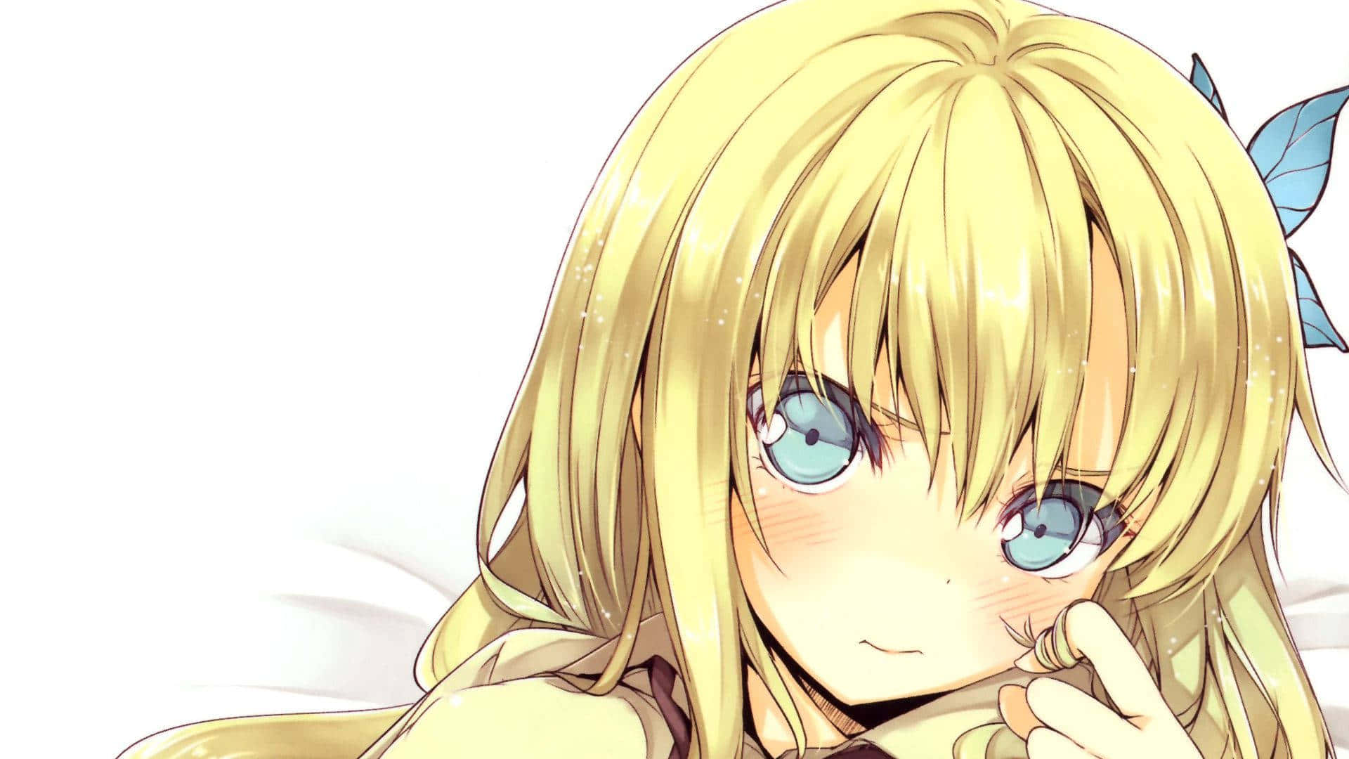 blonde anime girl, blue eyes, gentle gaze, Full HD Desktop Wallpaper