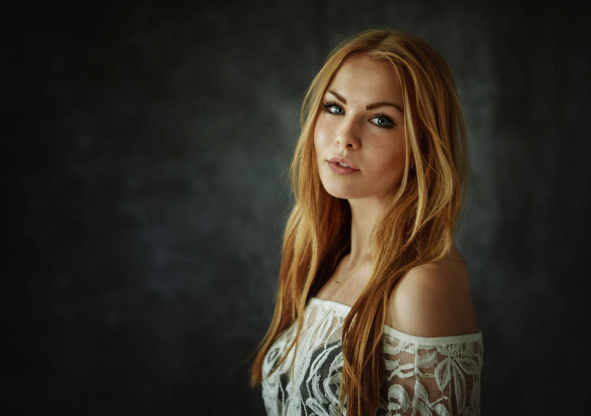 blonde female model, white lace top, long blonde hair, Full HD Desktop Wallpaper