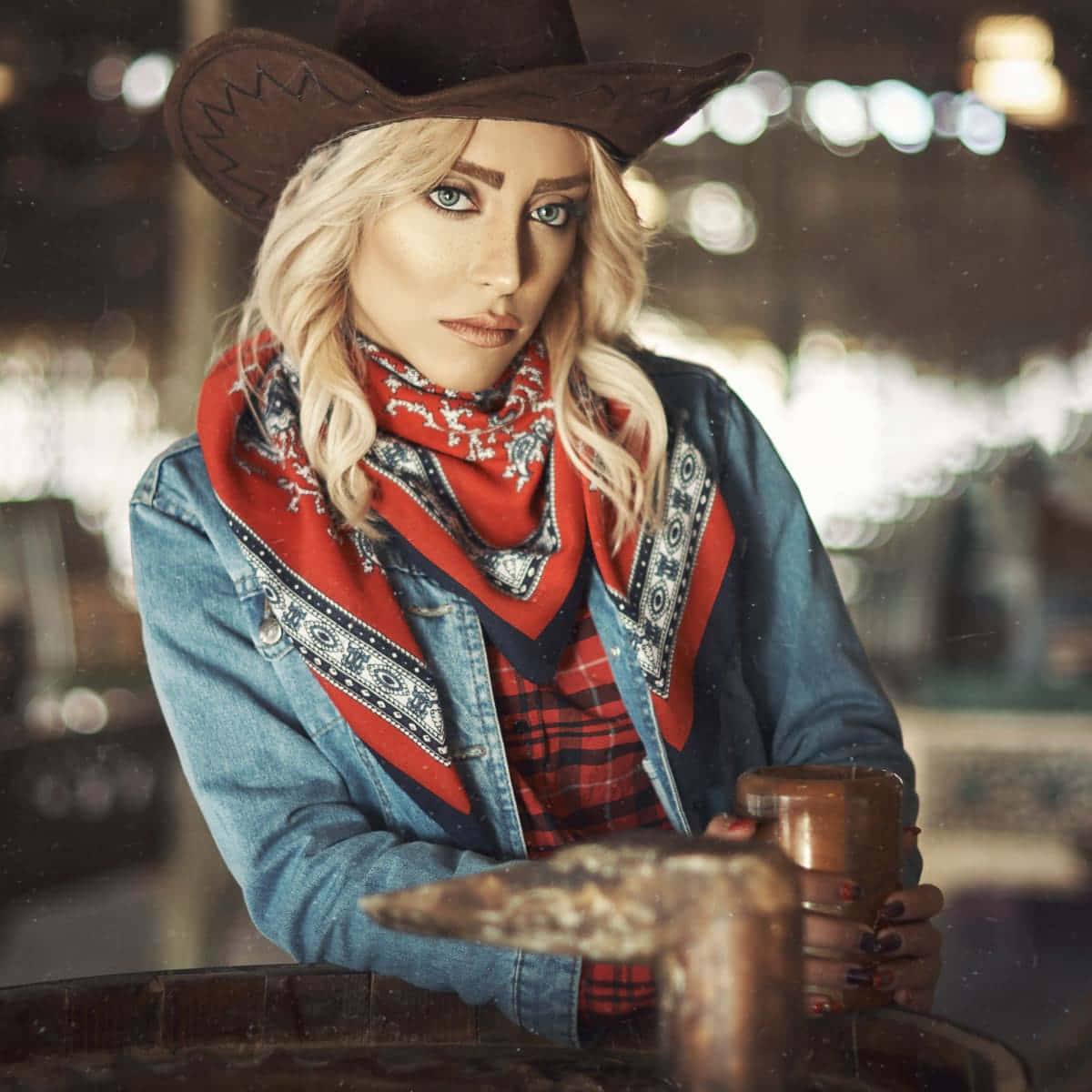 cowboy hat, denim jacket, mug, SD Desktop Wallpaper