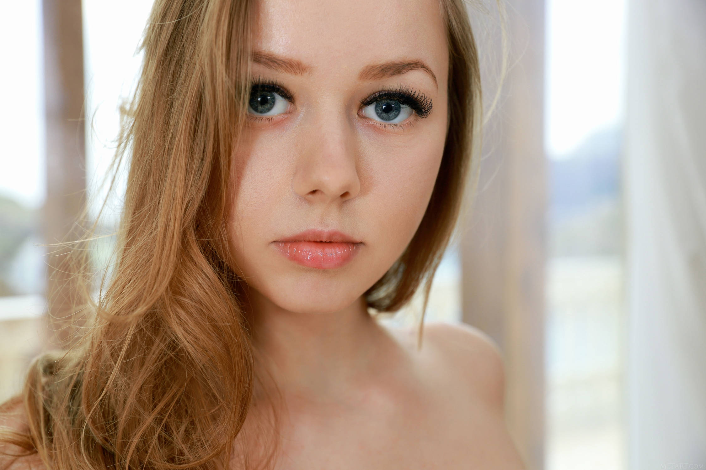 blonde female model, blue eyes, golden hair, Full HD Desktop Wallpaper