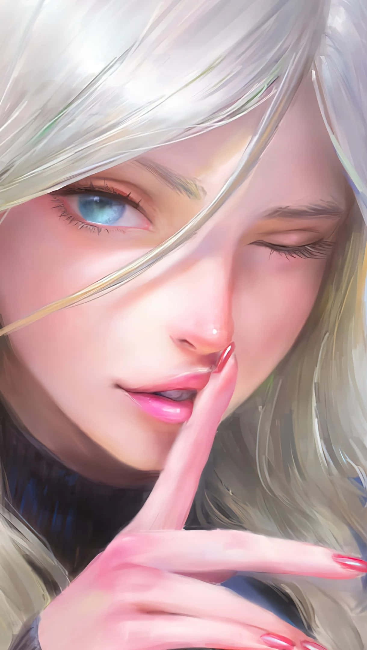 mysterious blonde anime girl, silver hair, blue eyes, Full HD Phone Wallpaper