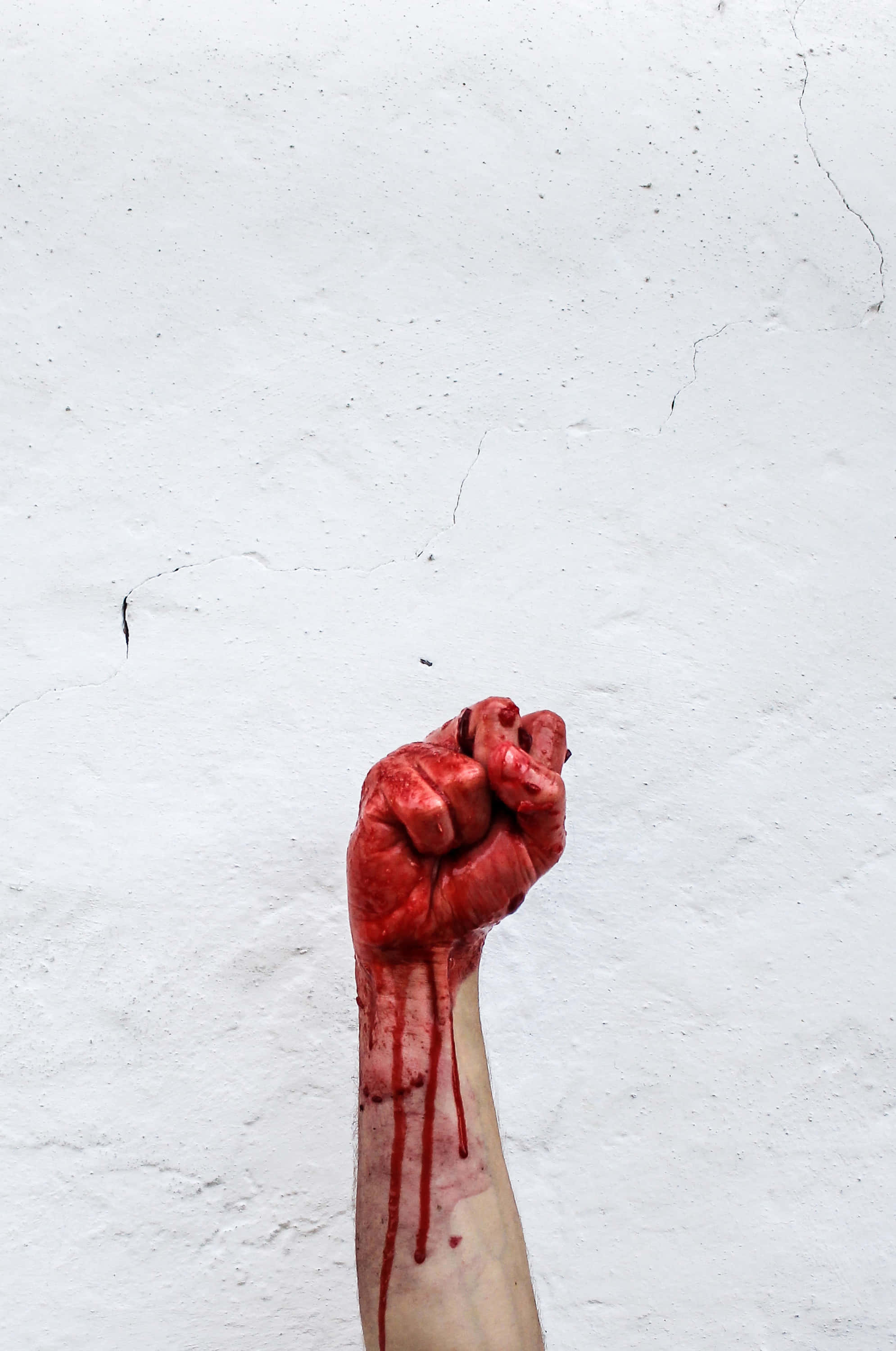 crimson tones, bloodied fist, cracked white wall, 2K Phone Wallpaper