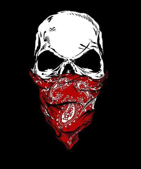Blood Gang, white skull, red paisley bandana, SD Phone Wallpaper