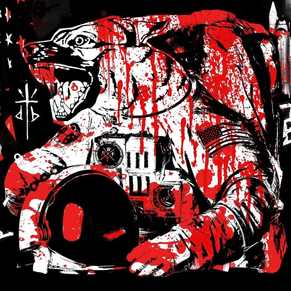 astronaut suit, blood-splattered, roaring tiger, SD Desktop Wallpaper