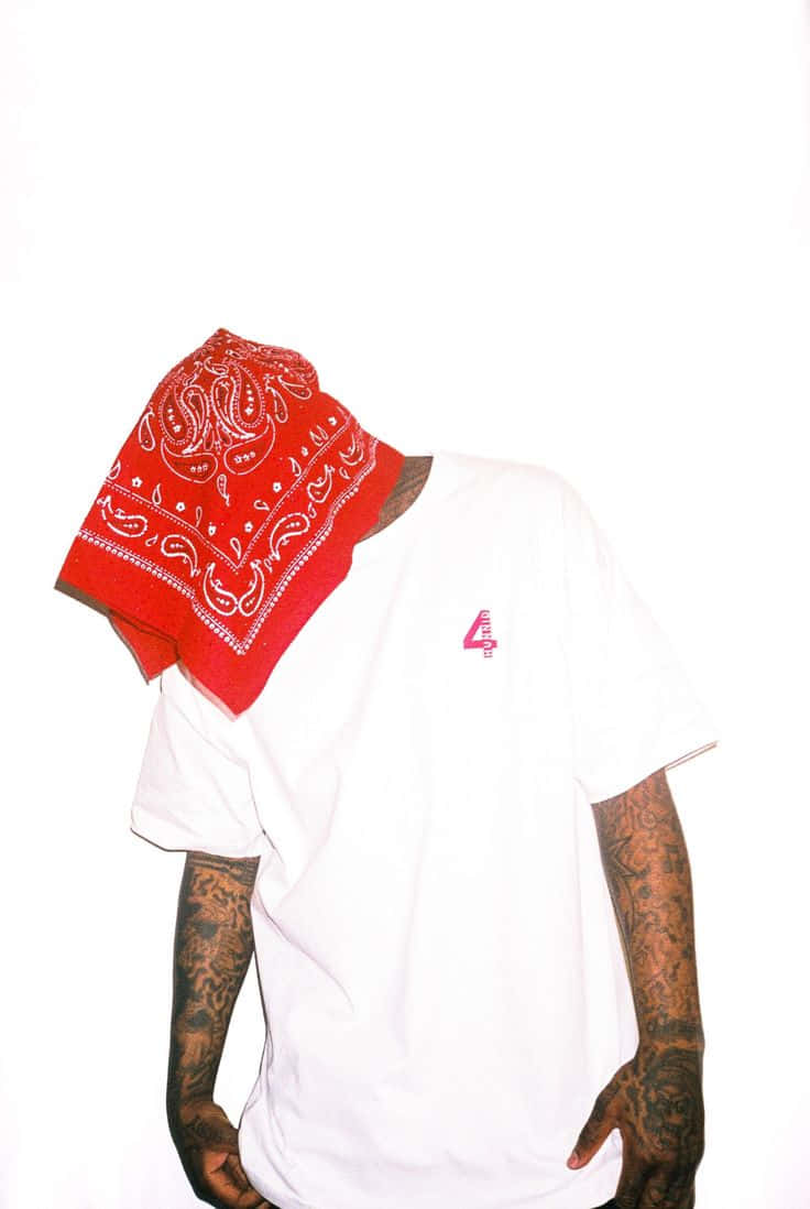 red bandana, white t-shirt, pink number four logo, SD Phone Wallpaper