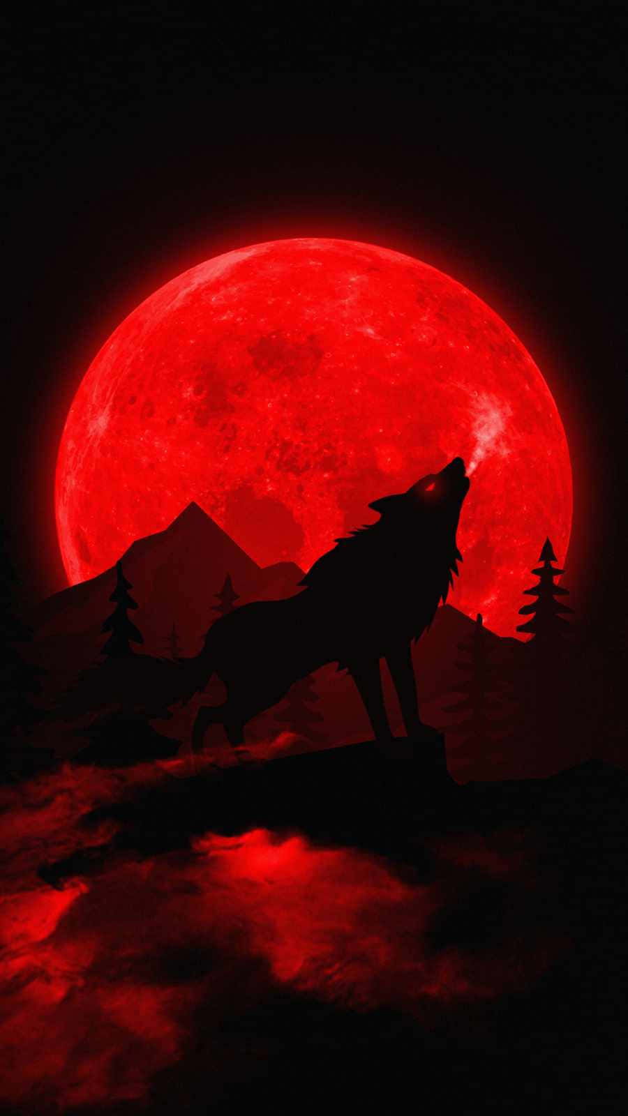 Blood Moon, glowing red moon, dark mountainous backdrop, HD Phone Wallpaper