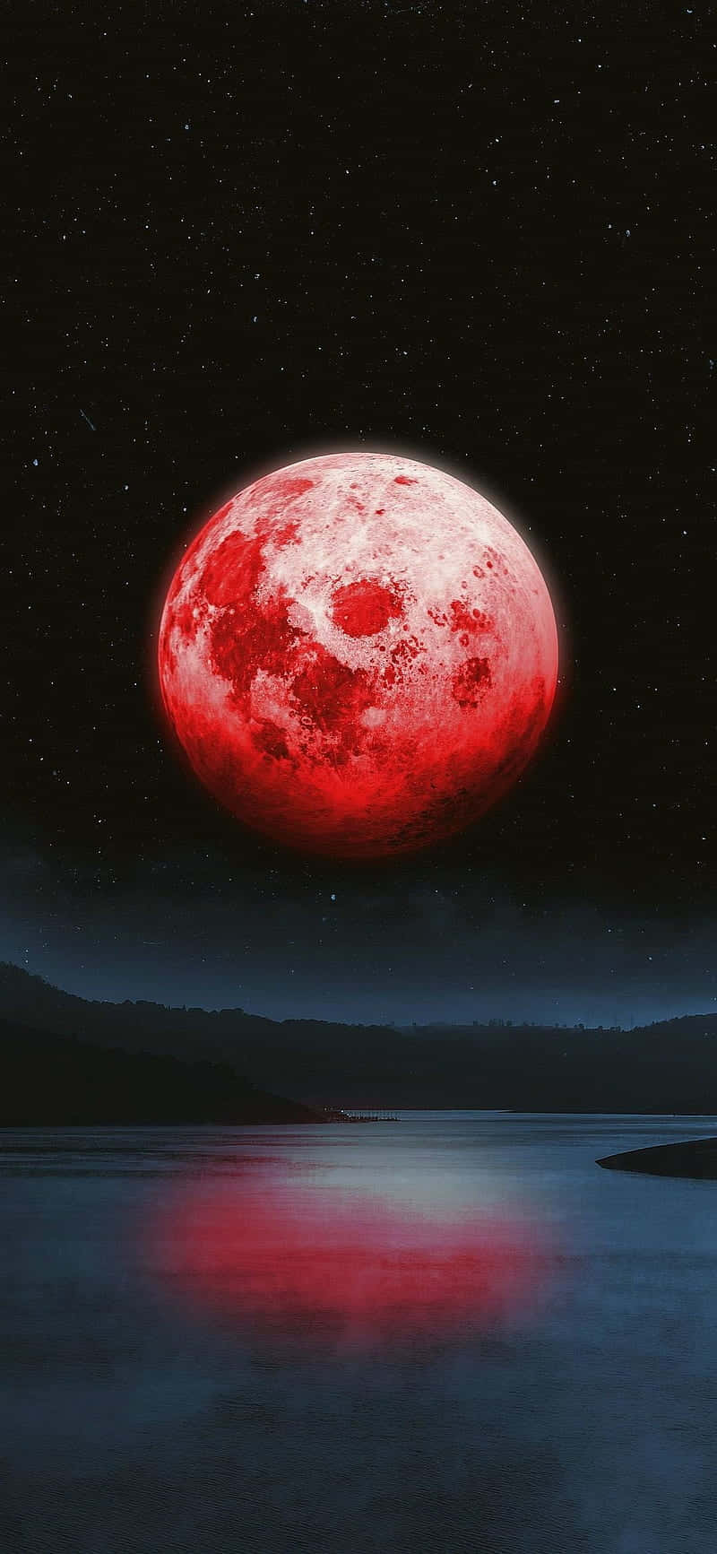 Blood moon, red moon, dark lake, HD Phone Wallpaper