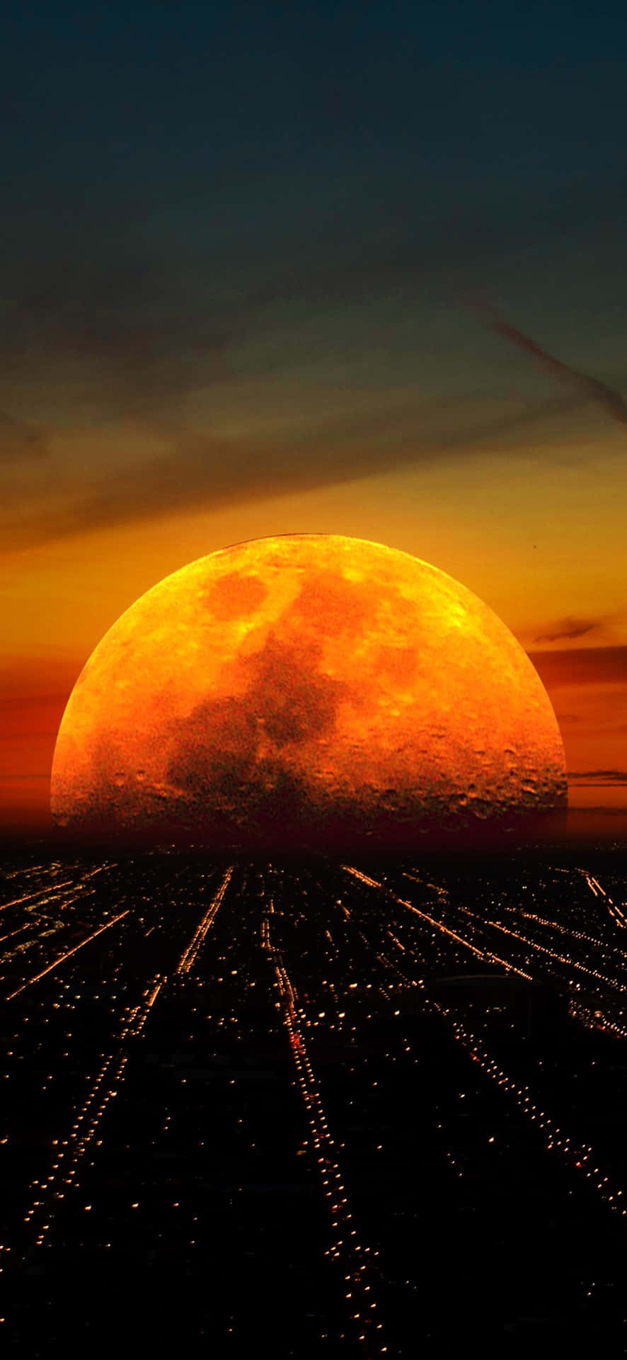 Blood Moon, cityscape, twilight, Full HD Phone Wallpaper