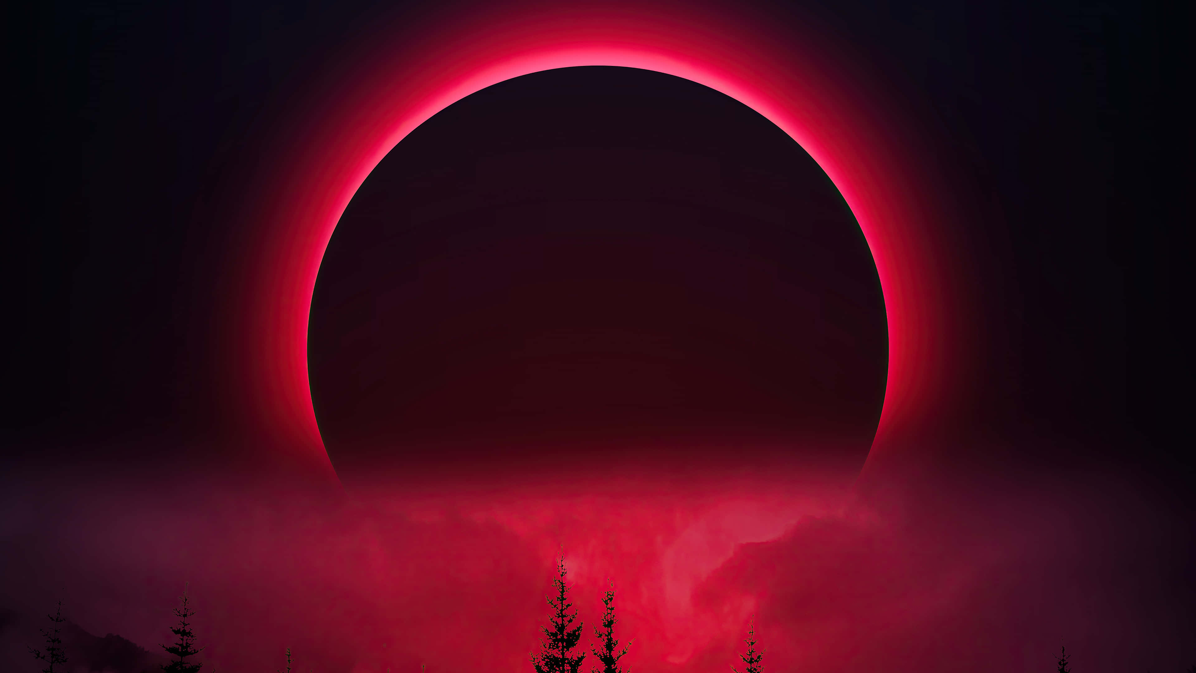 blood moon, crimson sky, annular solar eclipse, 4K Desktop Wallpaper