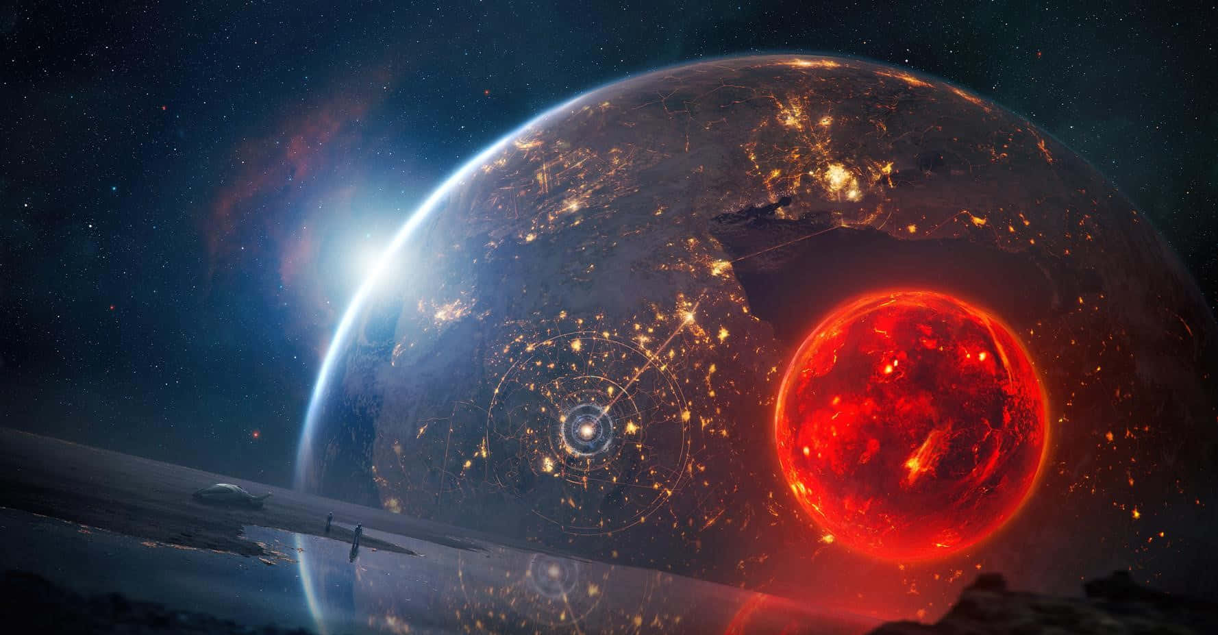 Blood Moon, planet, fiery red sun, HD Desktop Wallpaper