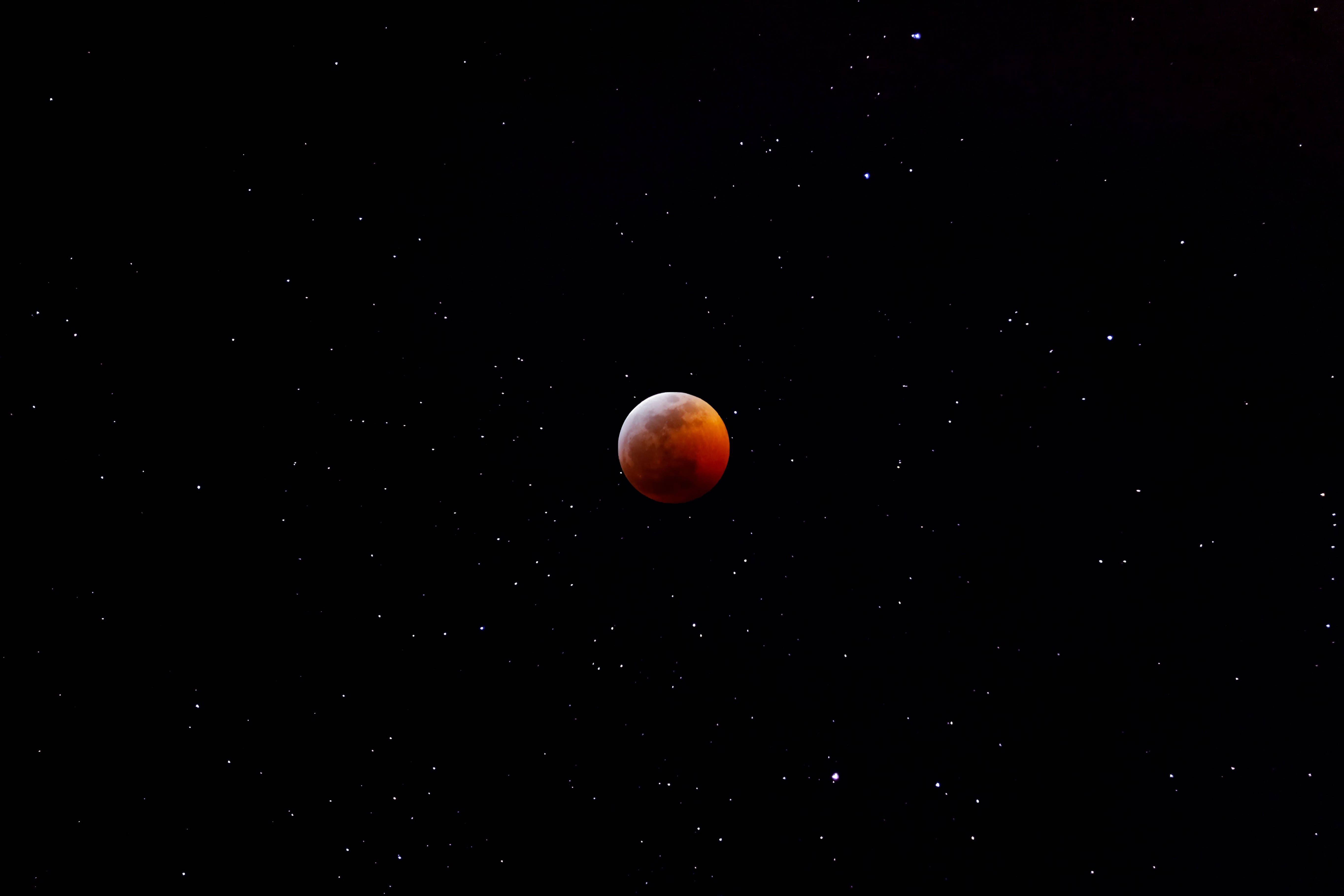 blood moon, amber, starry black sky, 5K Desktop Wallpaper