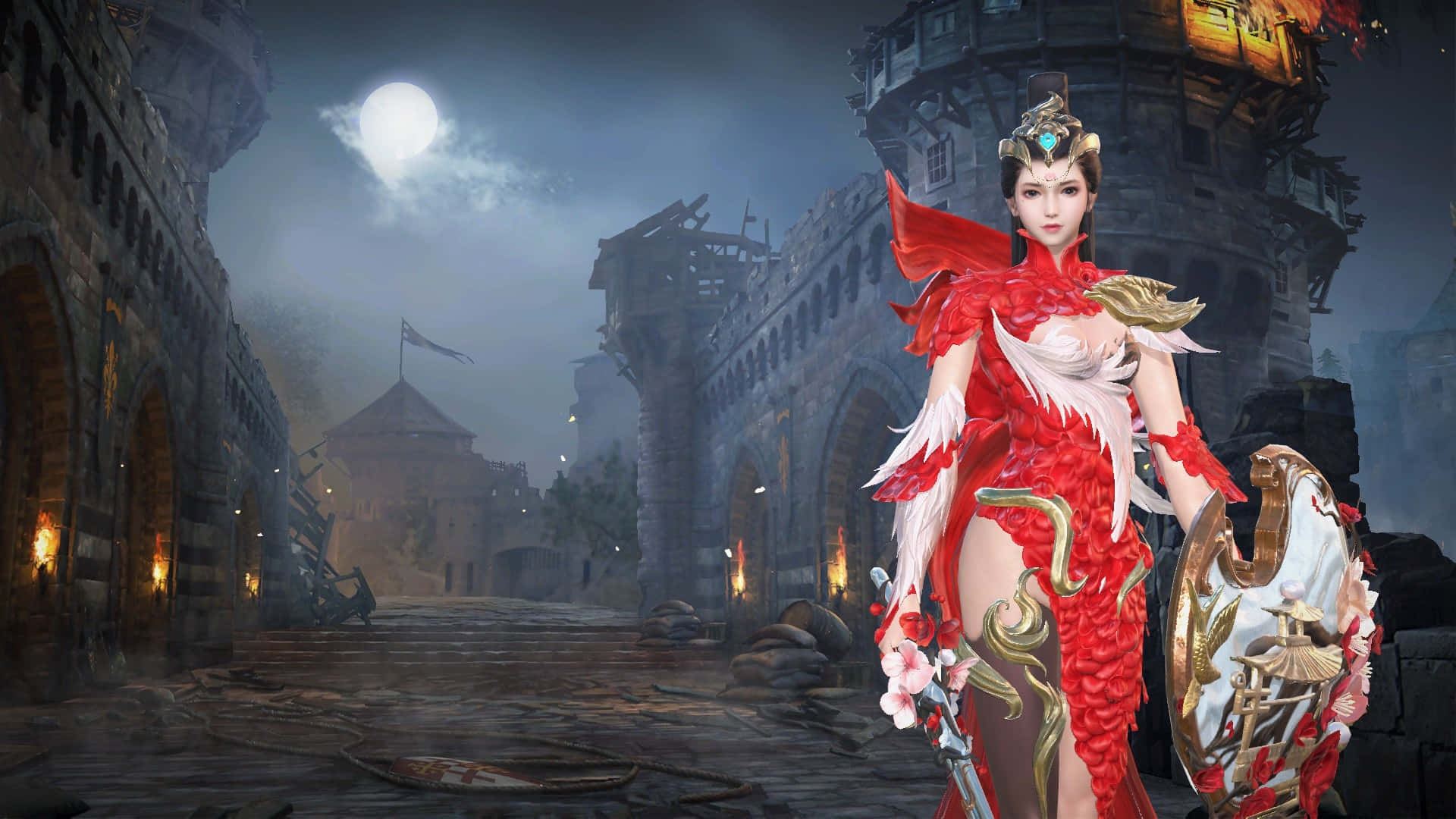 Blood Of Steel, warrior woman, red and gold armor, Full HD Desktop Wallpaper