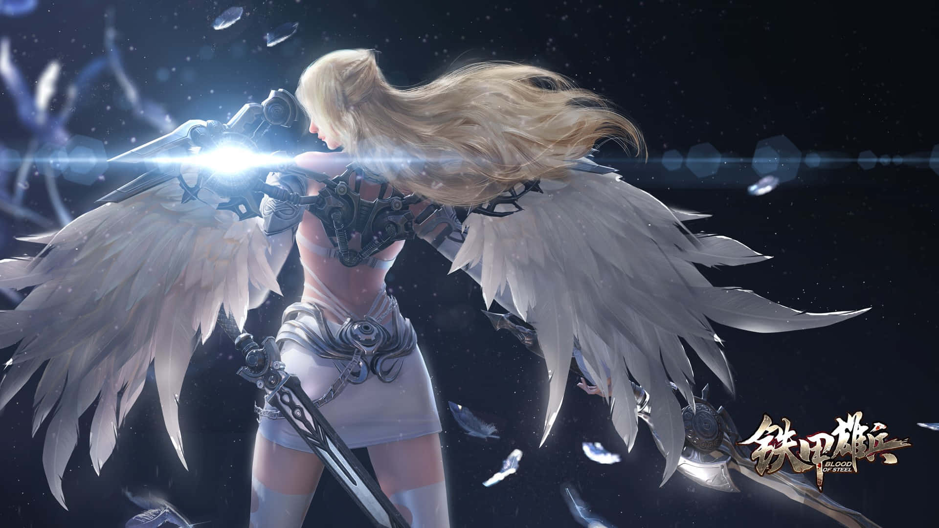 Blood Of Steel, blonde angelic warrior, white feathered wings, Full HD Desktop Wallpaper