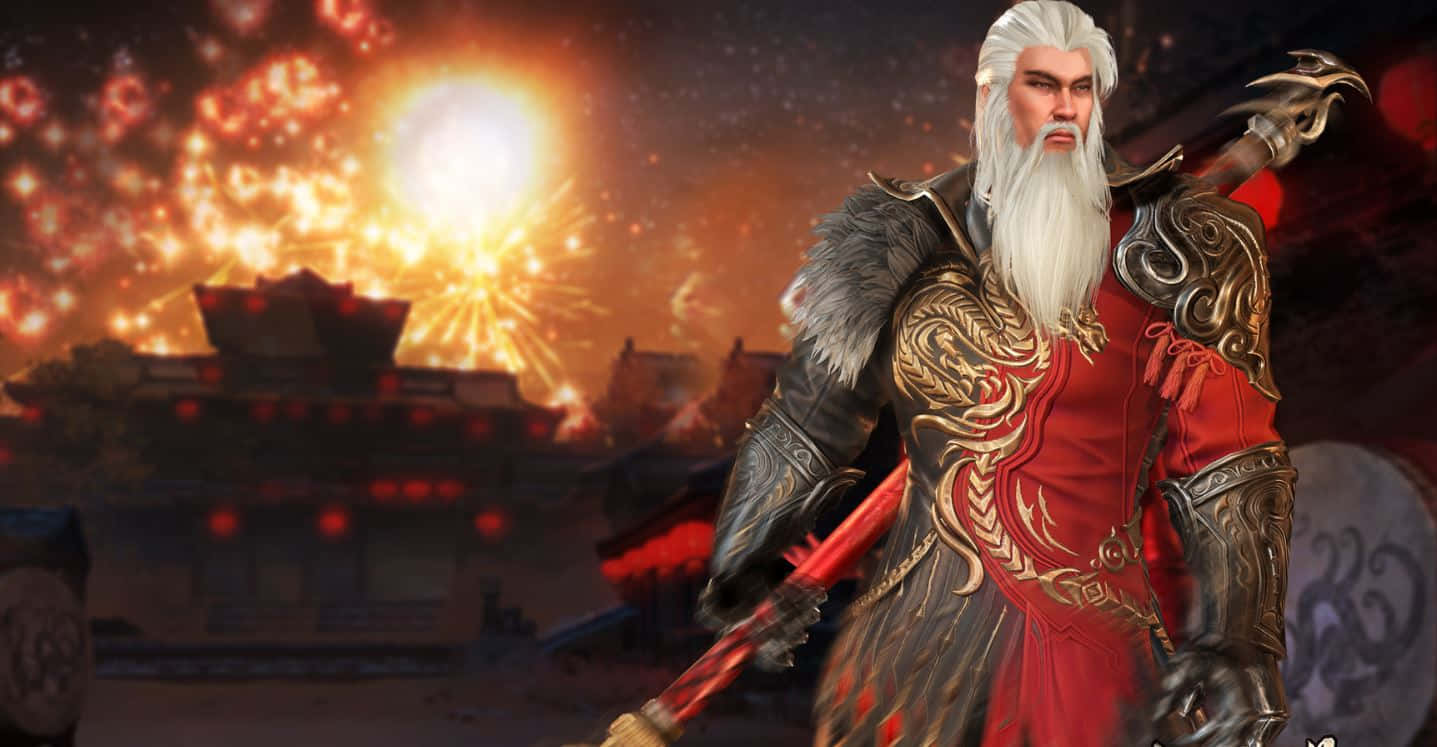 Blood Of Steel, white-haired warrior, ornate red and gold armor, HD Desktop Wallpaper