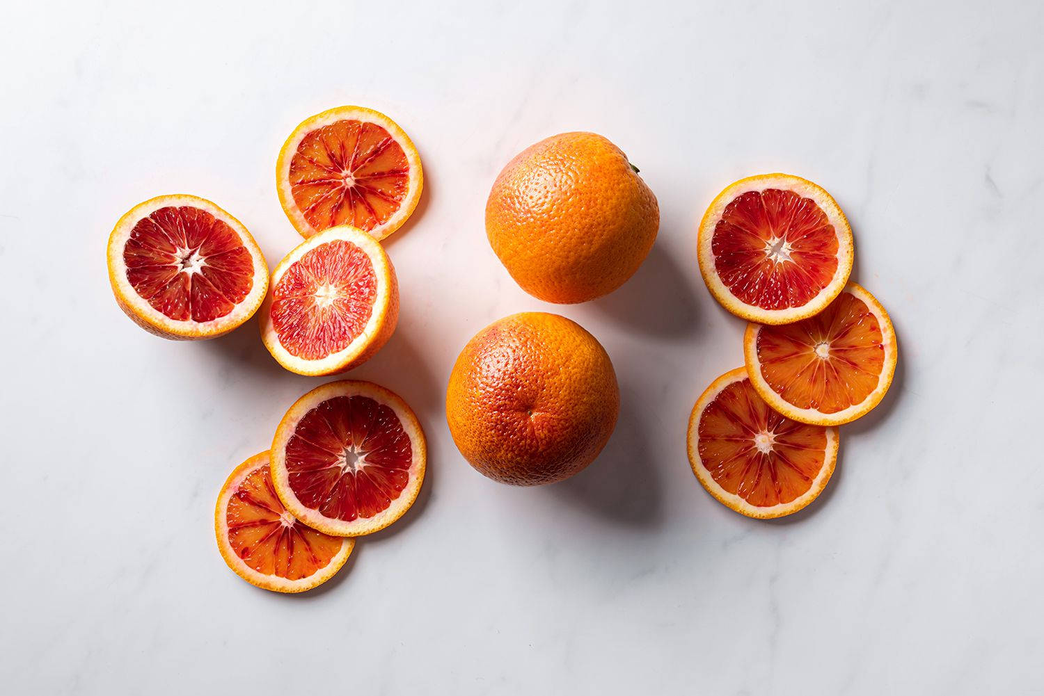 Blood Orange, citrus fruit, white marble surface, HD Desktop Wallpaper