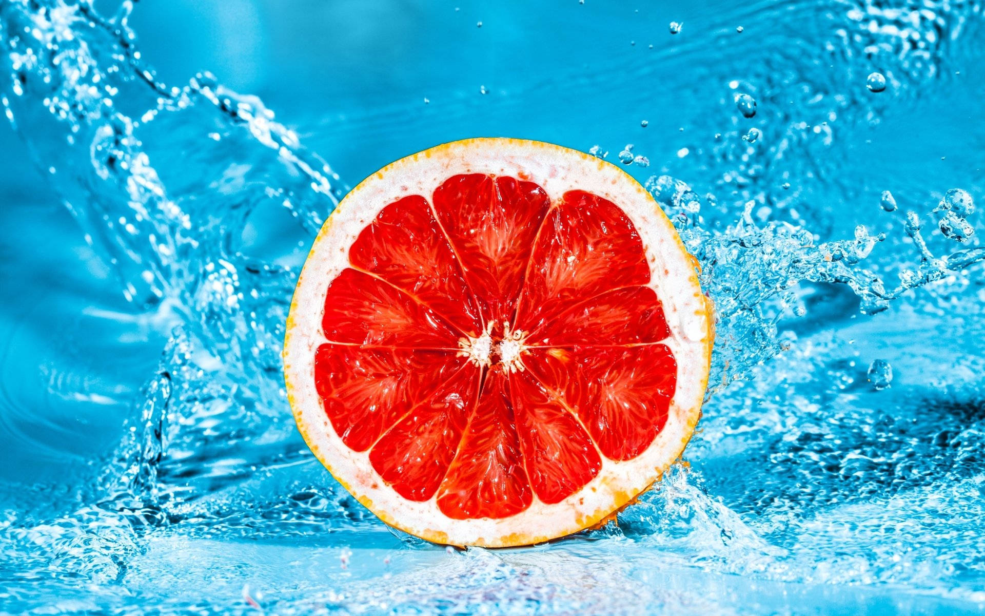 Blood Orange, citrus fruit water, vibrant red grapefruit slice, Full HD Desktop Wallpaper