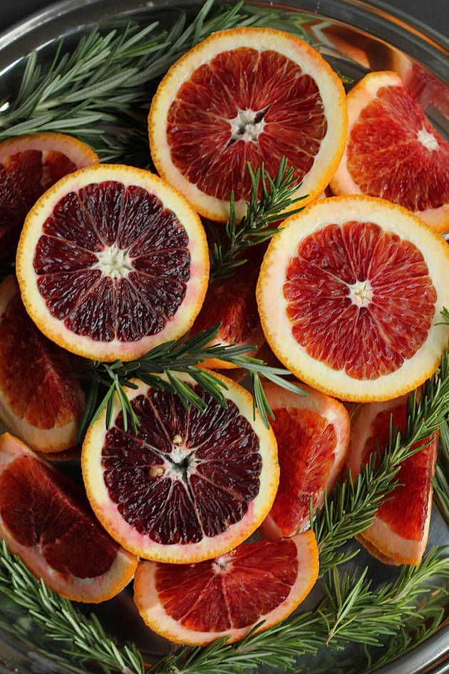 blood orange, crimson flesh, green rosemary sprigs, SD Phone Wallpaper