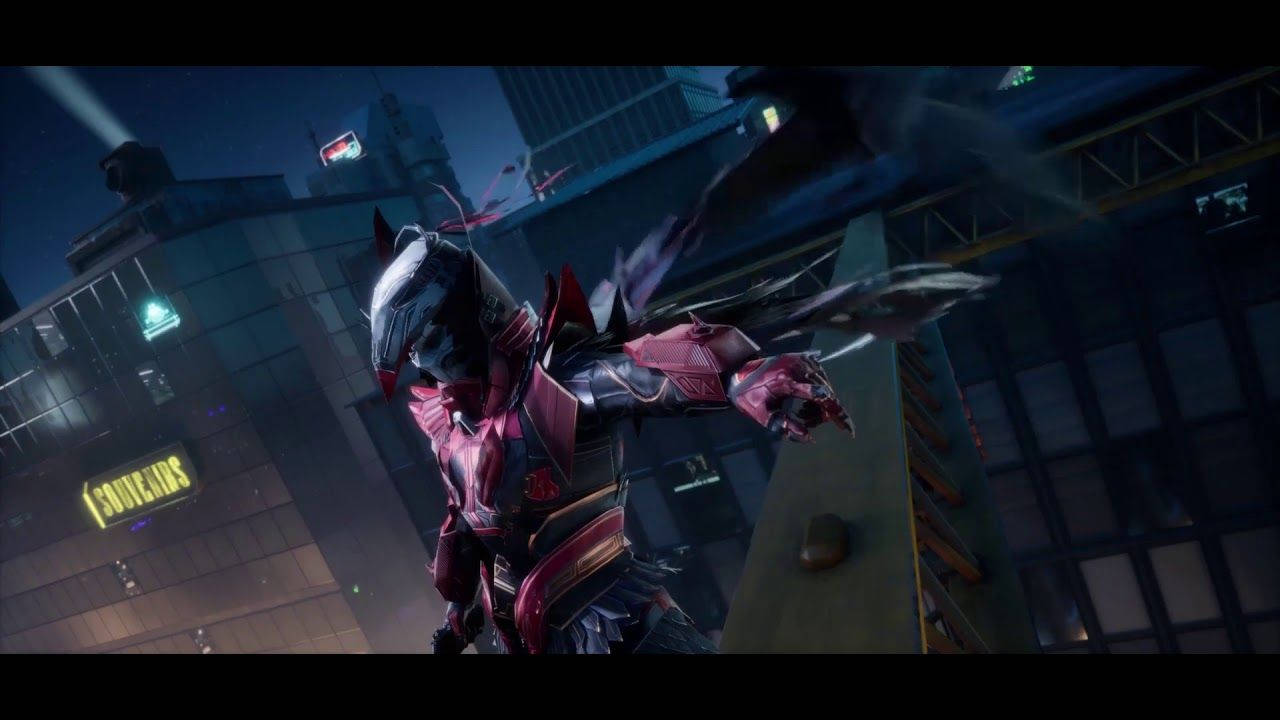 Blood Raven X Suit, neon-lit cityscape, night, HD Desktop Wallpaper