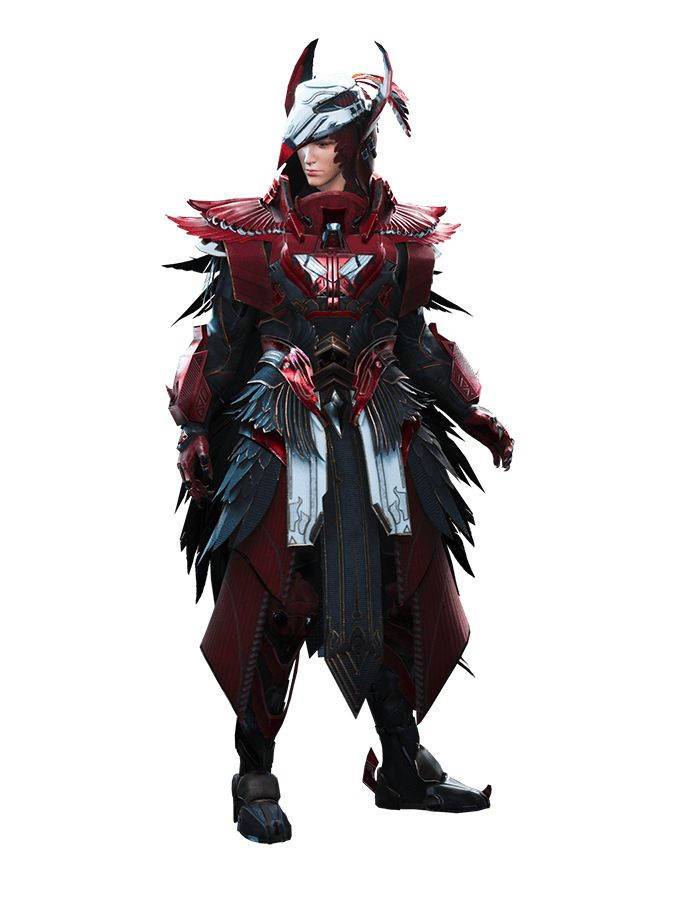 Blood Raven X Suit, red and black armor, feathered shoulder guards, SD Phone Wallpaper
