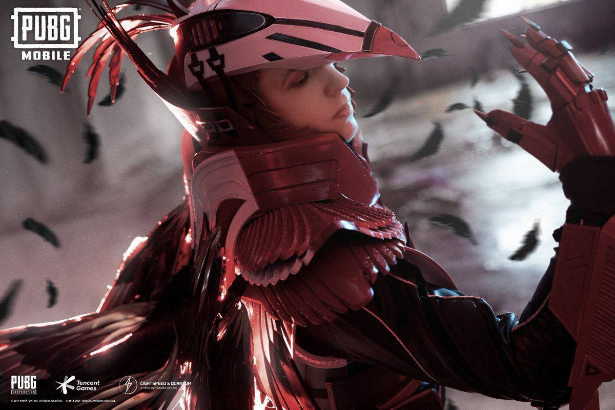 Blood Raven X Suit, red and white futuristic armor, feathered details, SD Desktop Wallpaper