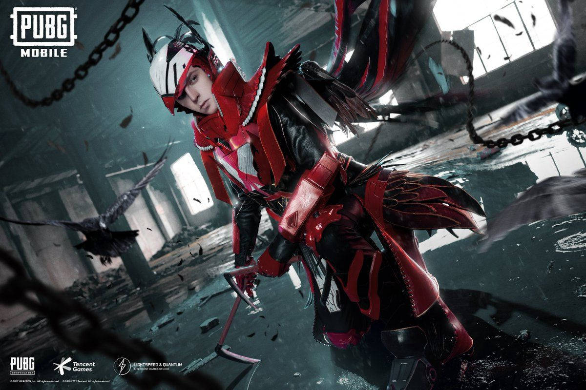 Blood Raven X Suit, red and black armored costume, wings, SD Desktop Wallpaper