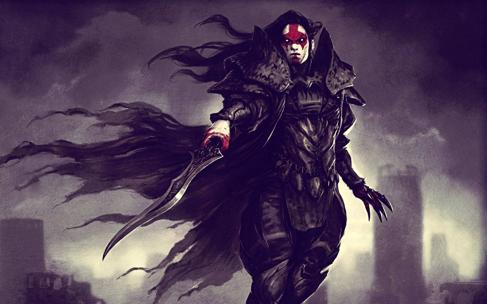 vampire, moonlight, red markings, HD Desktop Wallpaper