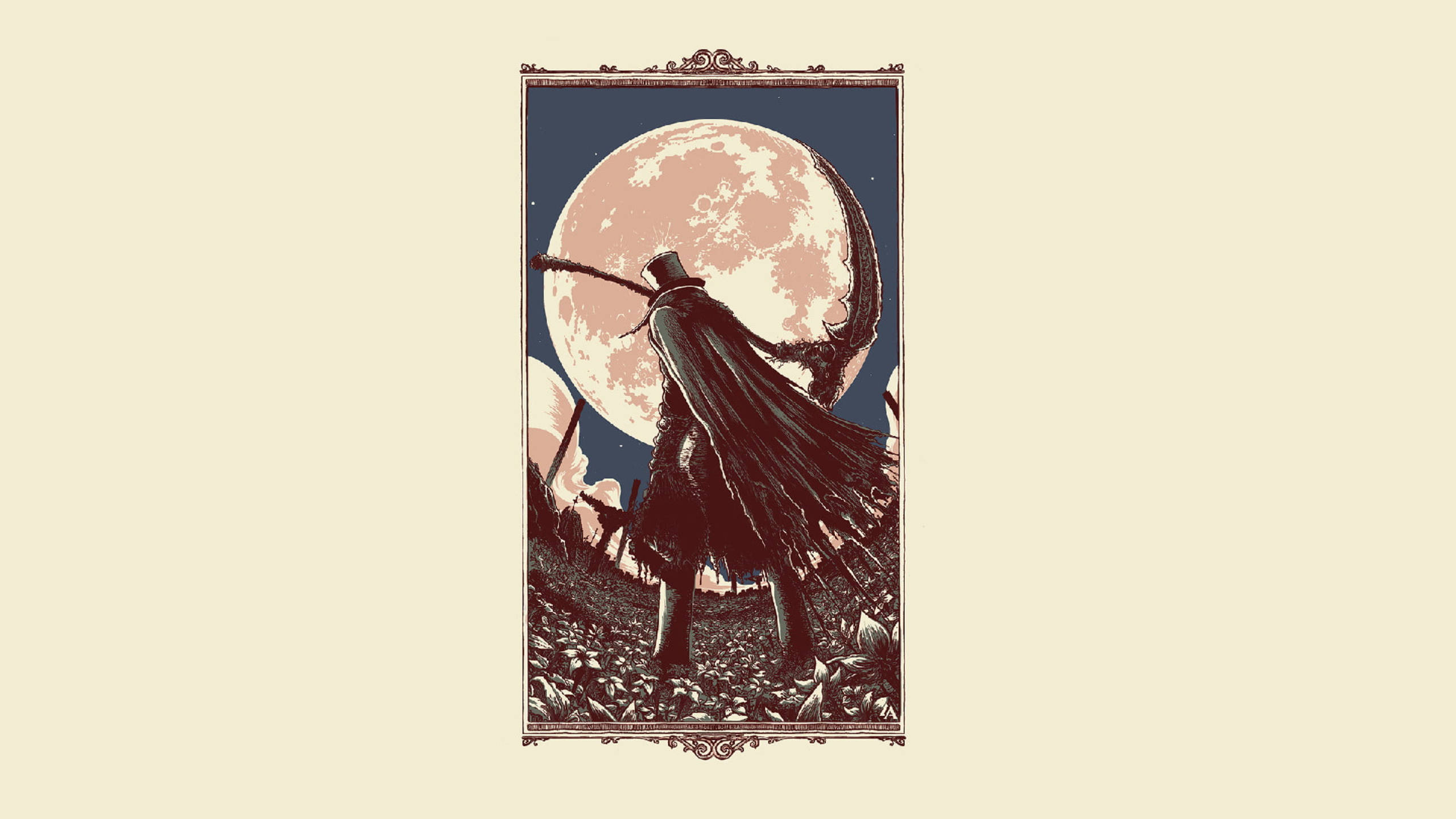 Bloodborne, cloaked figure, curved blade, 2K Desktop Wallpaper
