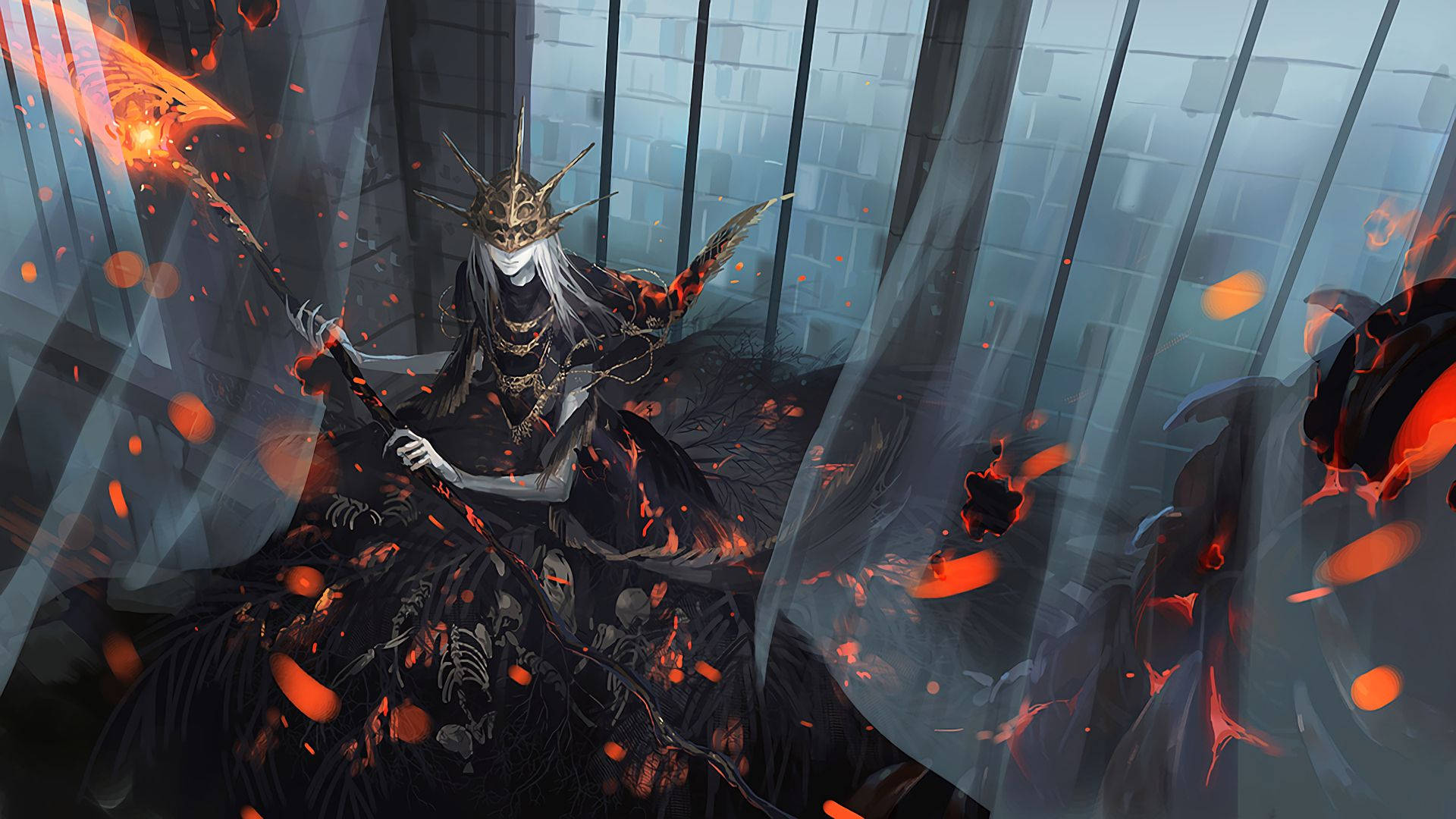 Bloodborne, flaming staff, glowing embers, Full HD Desktop Wallpaper