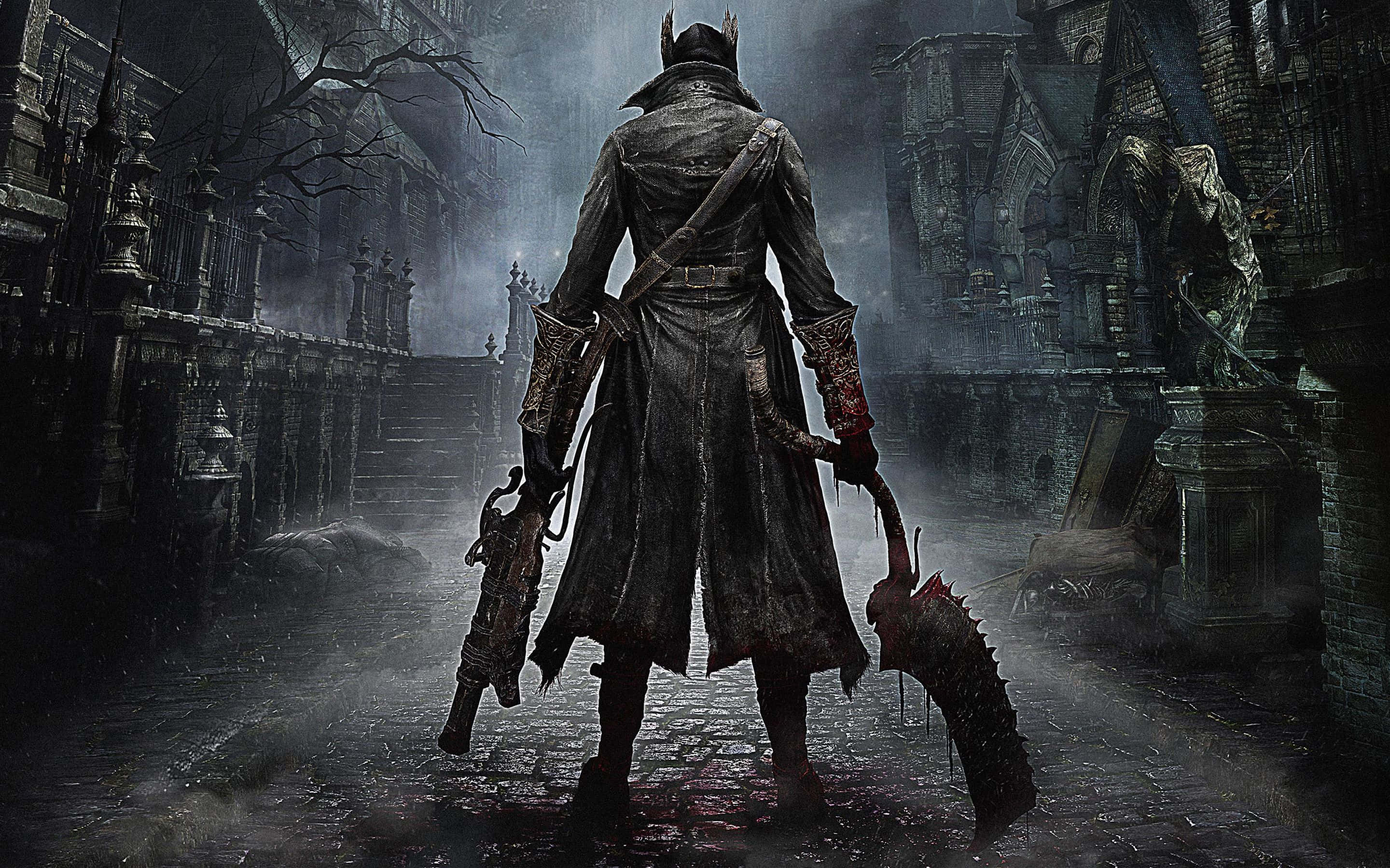 Bloodborne, armored warrior, bloodied weapons, 2K Desktop Wallpaper