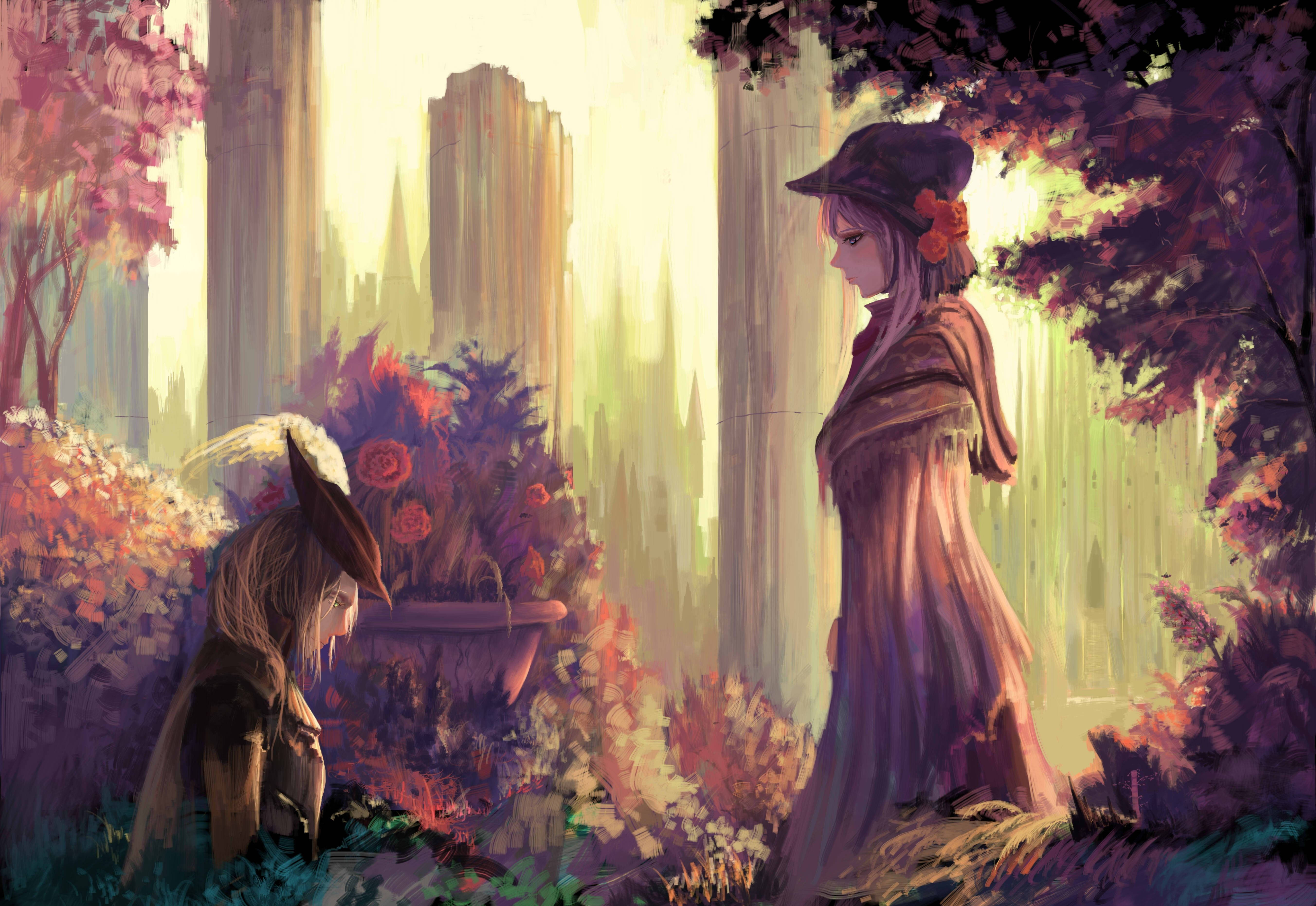Bloodborne, anime girls, garden, 5K Desktop Wallpaper